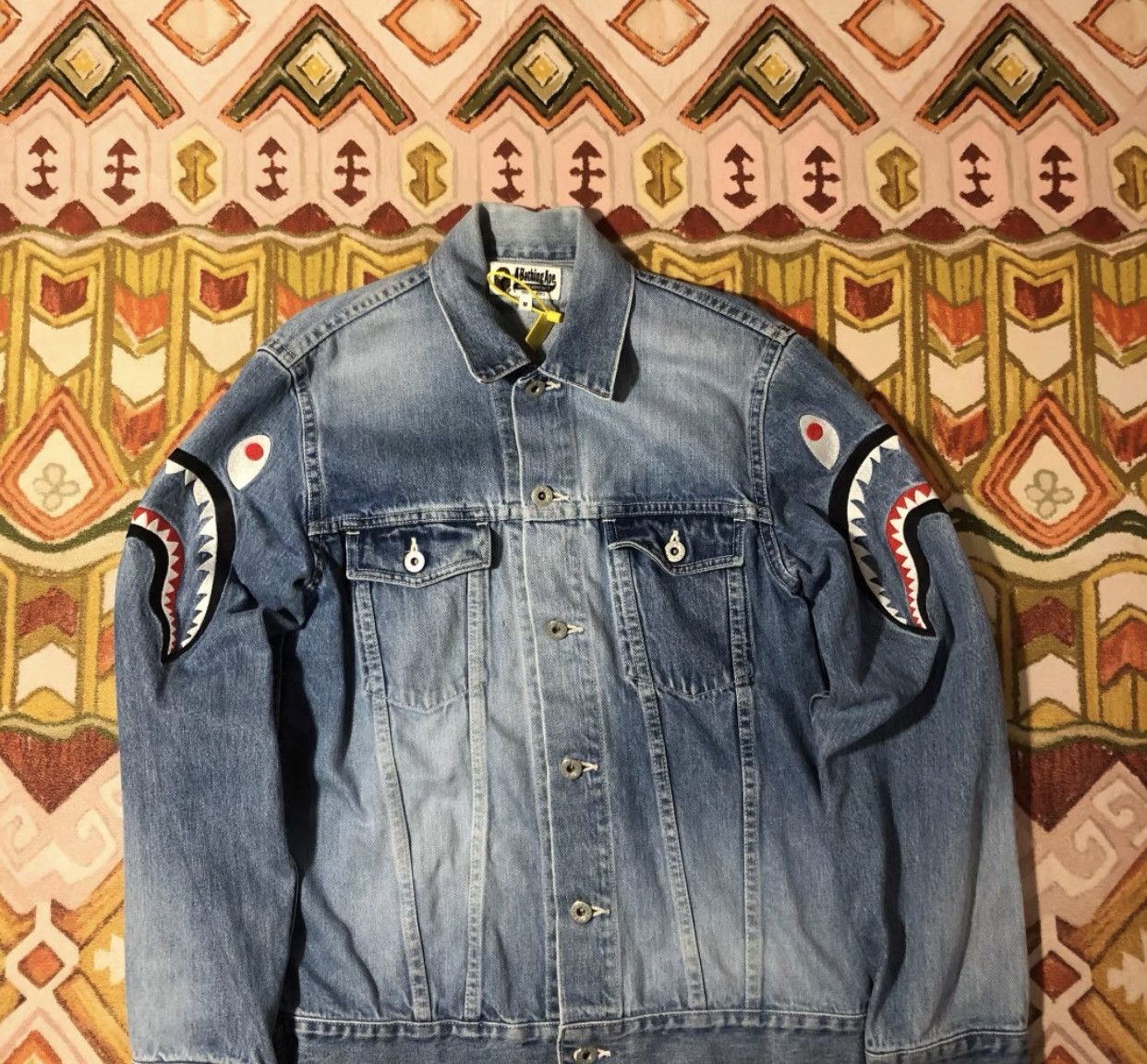 image of Bape Shark Denim Jacket in Blue, Men's (Size Medium)