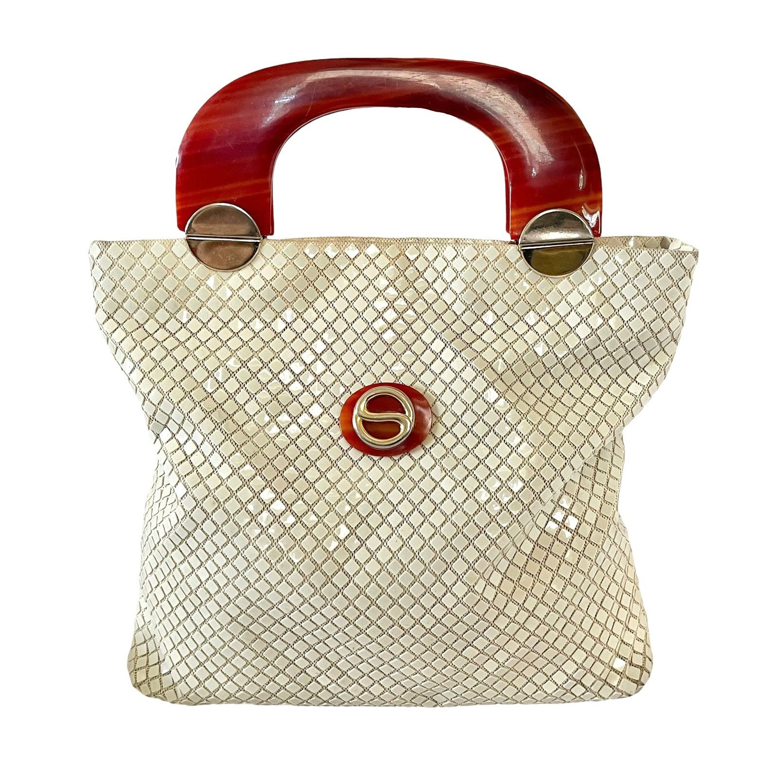 Vintage Vintage Lumured Ivory-White Luma Mesh Lucite Handle Handbag Size ONE SIZE - 1 Thumbnail