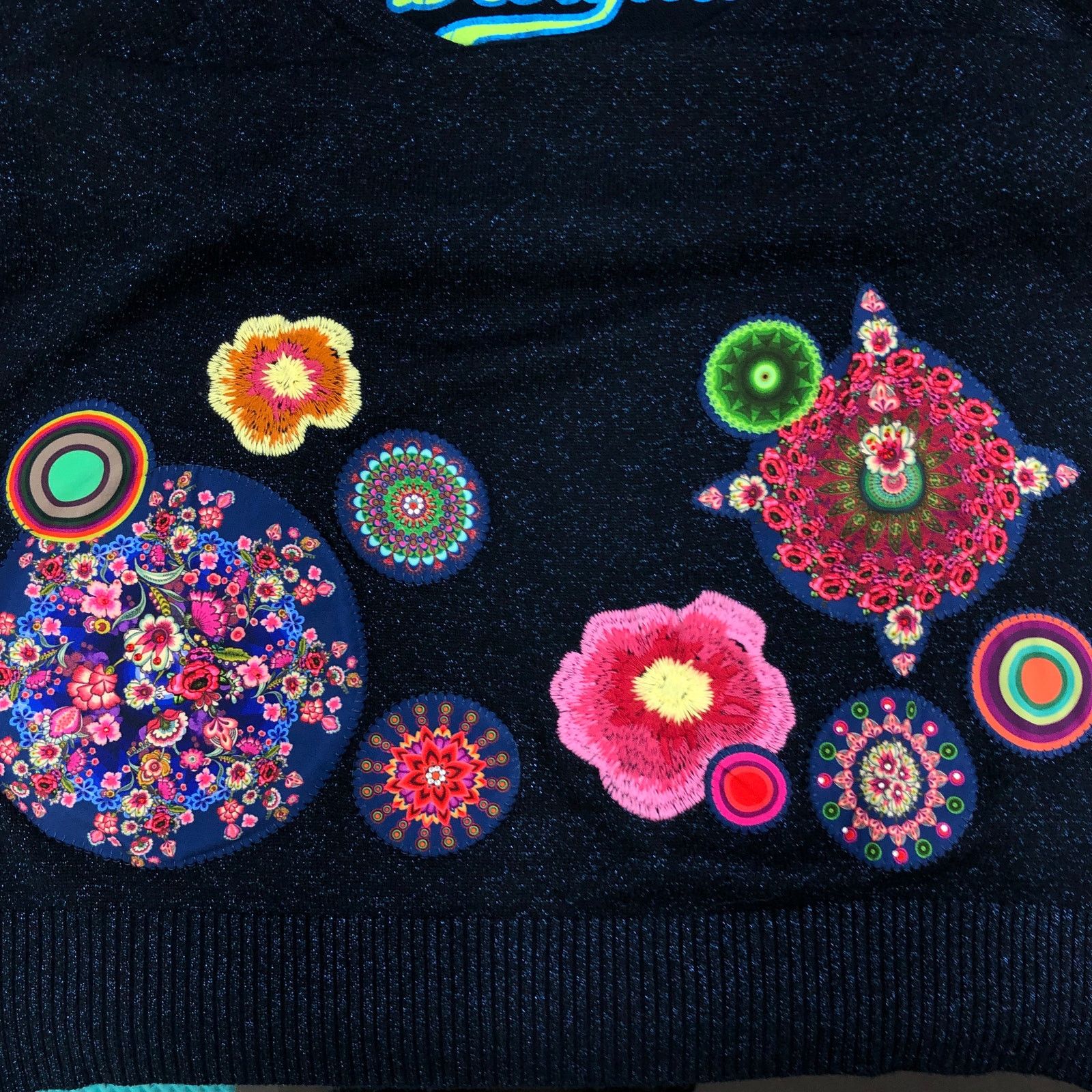 Desigual Desigual Size S Sweater Floral Embroidery Metallic Navy Blue Size S / US 4 / IT 40 - 17 Thumbnail