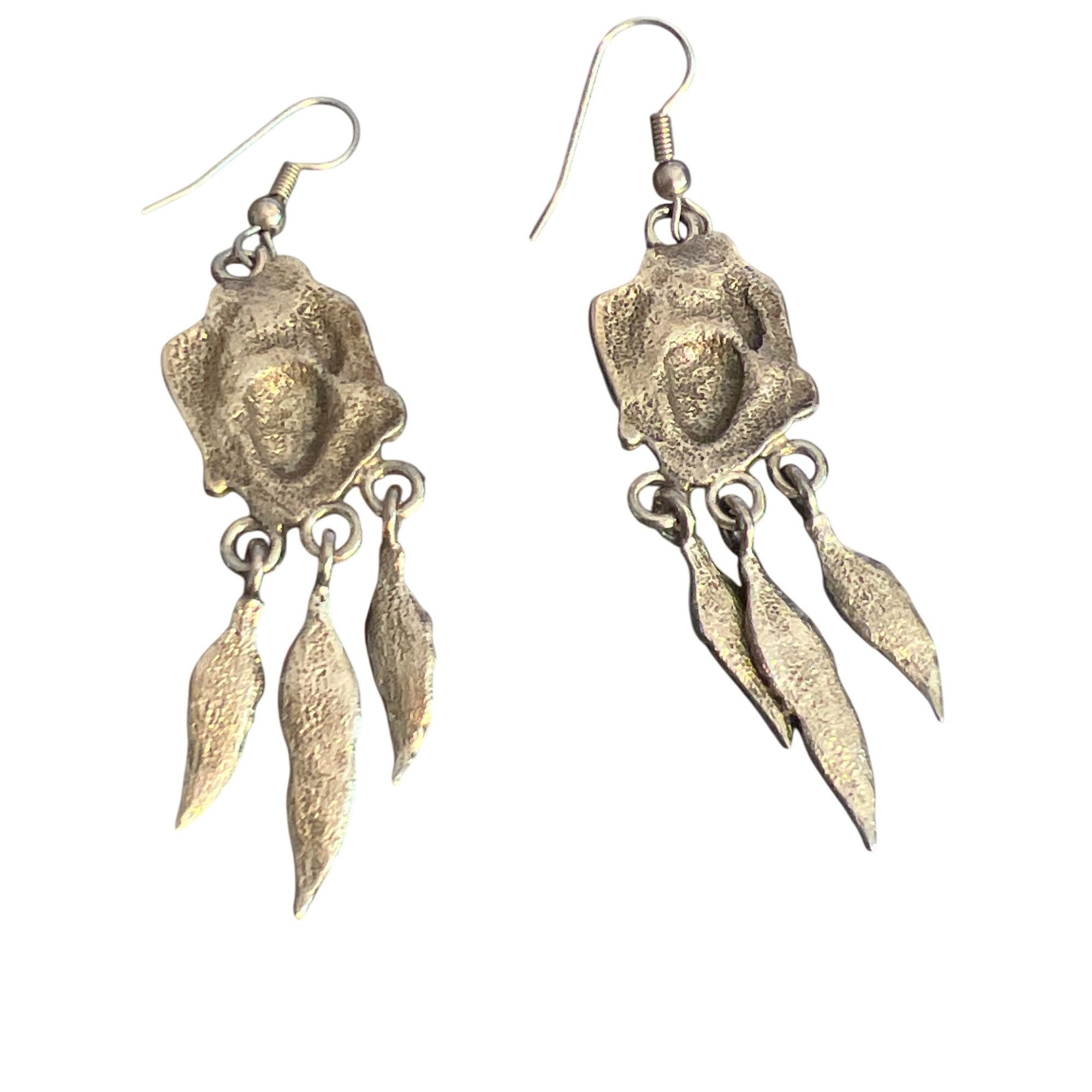 Other Vintage Silver Tone Dangle Earrings Cream Enamel Feather Dan Size ONE SIZE - 4 Thumbnail