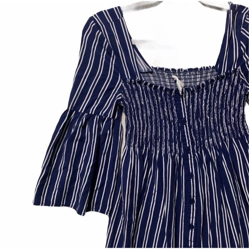 BB Dakota Jack By BB Dakota Navy Striped Boho Rayon Top XS Size XS / US 0-2 / IT 36-38 - 2 Thumbnail