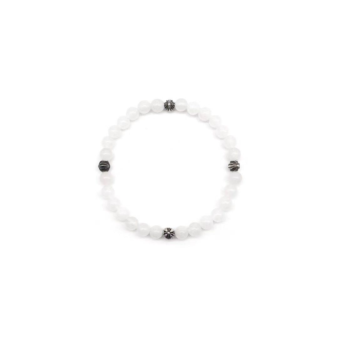 Chrome Hearts Chrome Hearts 6mm White Beaded 4 Silver Cross Ball Bracelet Size ONE SIZE - 1 Thumbnail