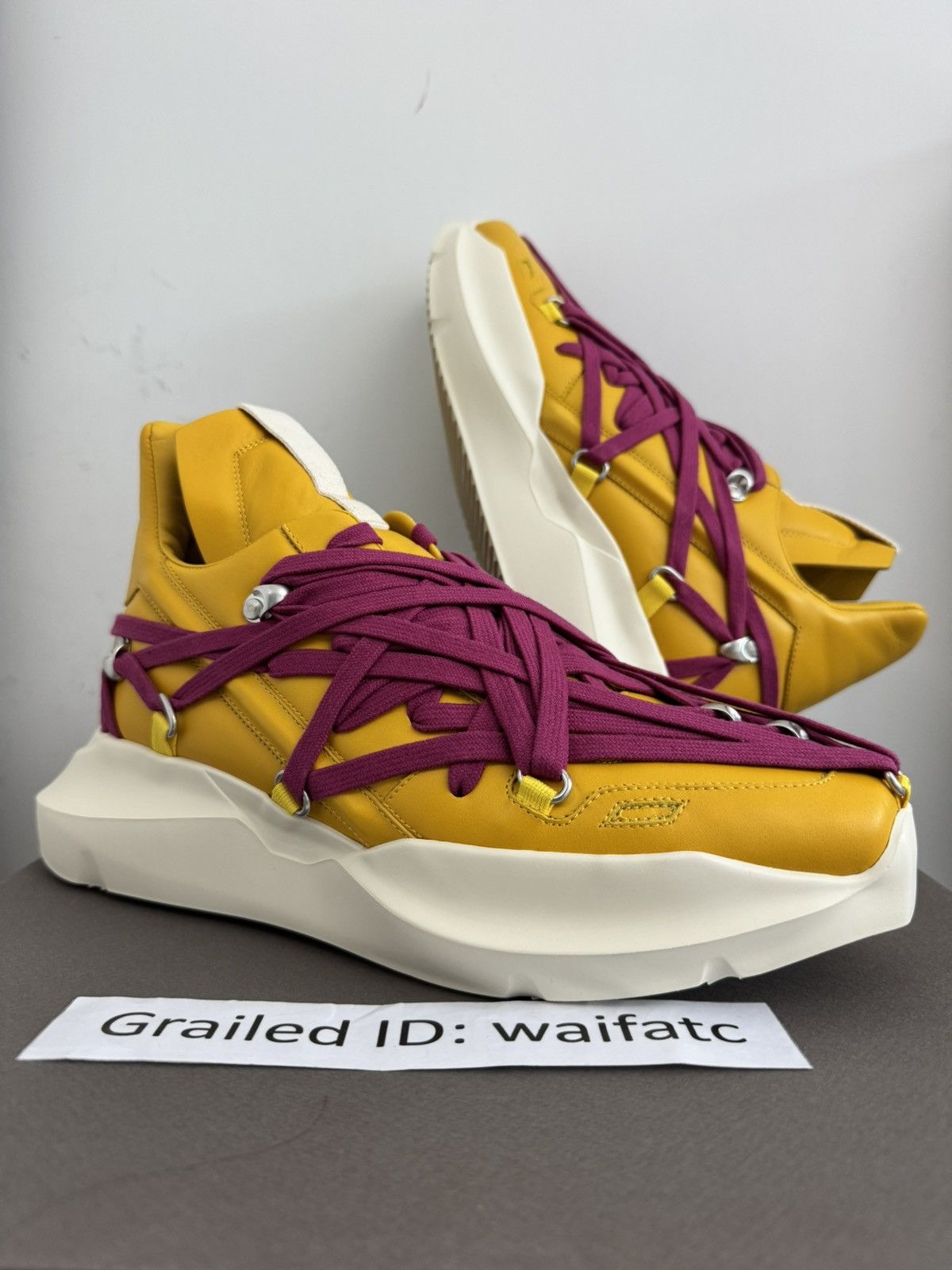Rick Owens Leather Lemon Mega Lace Geth Runners Shoes in Yellow, Men's (Size 9)