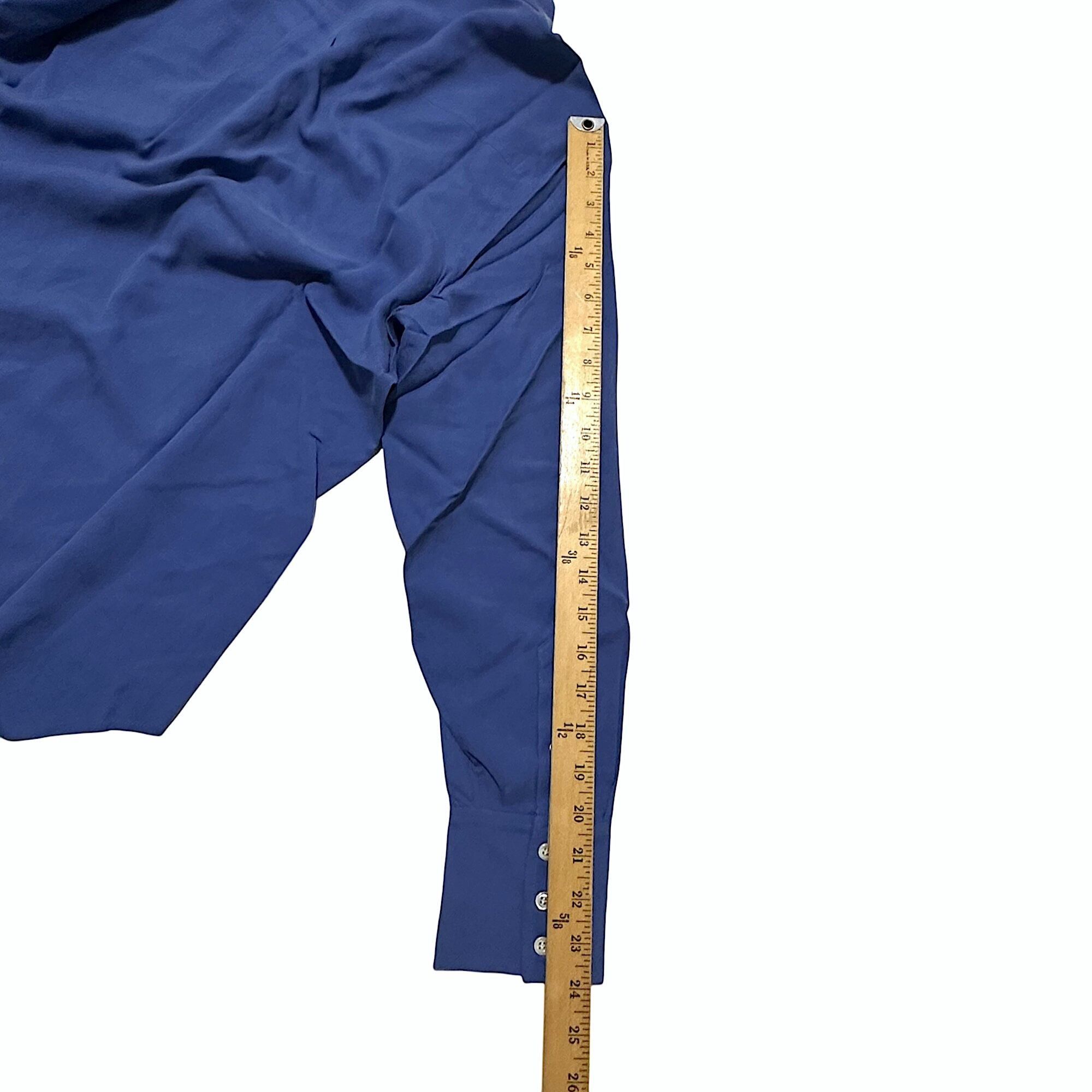 J.Crew J. Crew Blue Silk Long-Sleeve Button-Front Band Collar Shirt Size L / US 10 / IT 46 - 11 Thumbnail