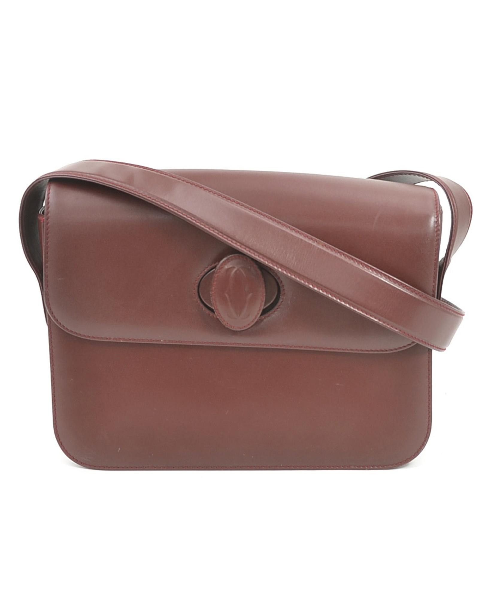 image of Timeless Burgundy Leather Cartier Shoulder Bag, Women's