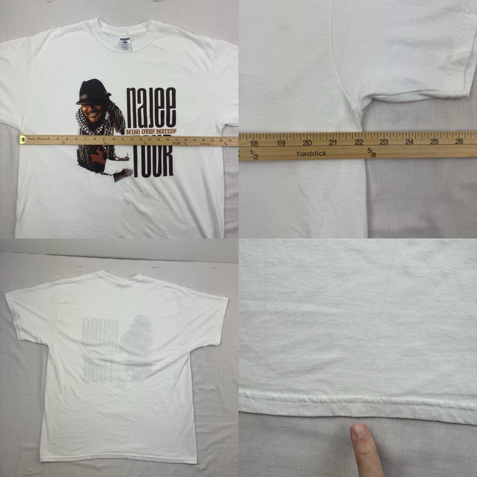 Jerzees VINTAGE Najee Mind Over Matter Tour T Shirt Adult XL Band Tee Jazz Saxophone Y2K Mens White Cotton Polyester Crew Neck Short Sleeve solids Size US XL / EU 56 / 4 - 8 Thumbnail
