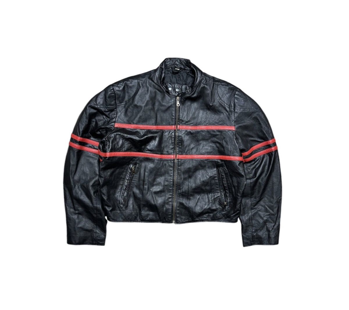 Other Vintage Two red stripes Leather Moto jacket Size US L / EU 52-54 / 3 - 1 Thumbnail
