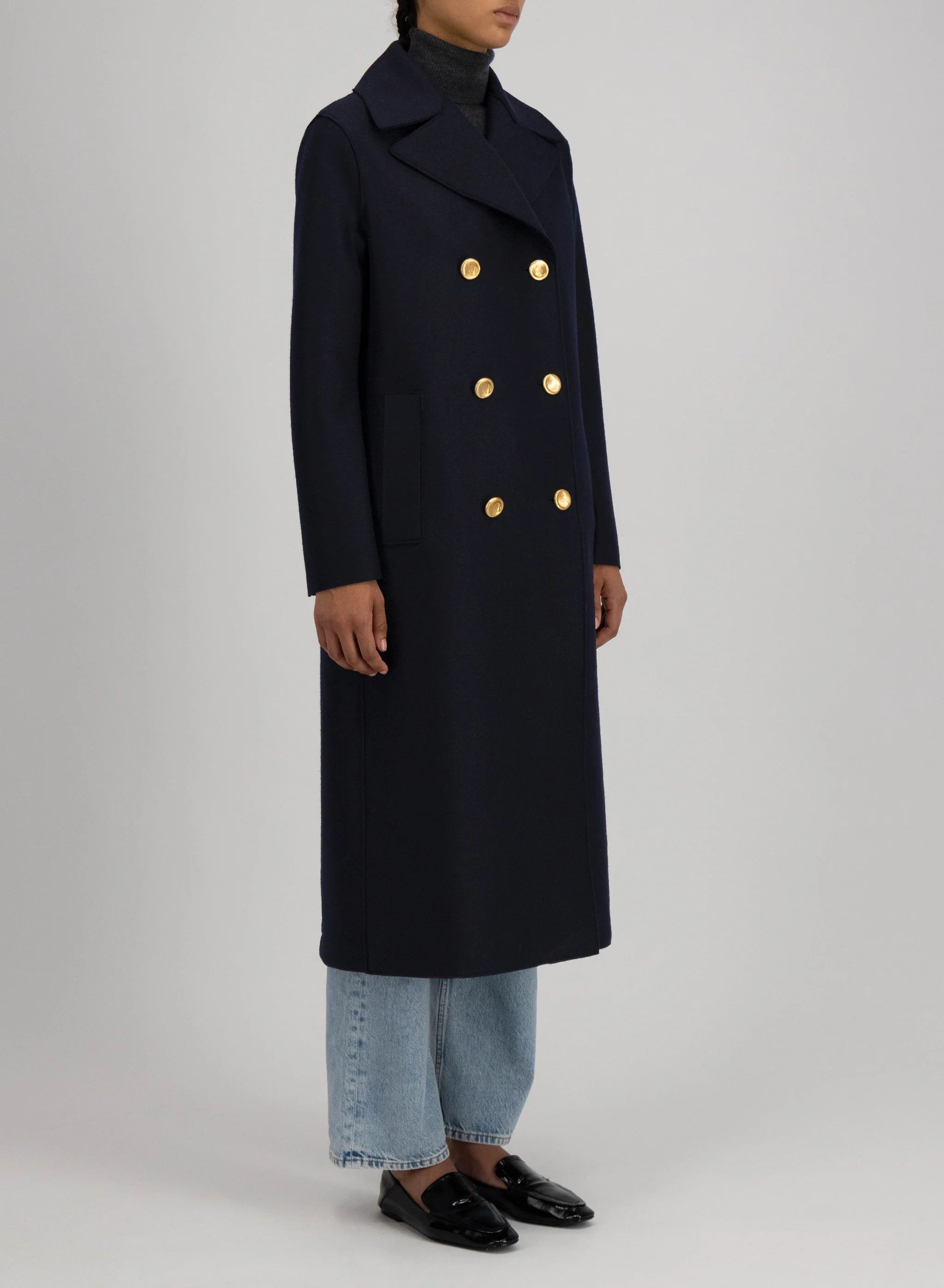 Harris Wharf London o1s22i1n1024 Double-Breasted Pressed Wool Coat in Blue Size S / US 4 / IT 40 - 4 Thumbnail