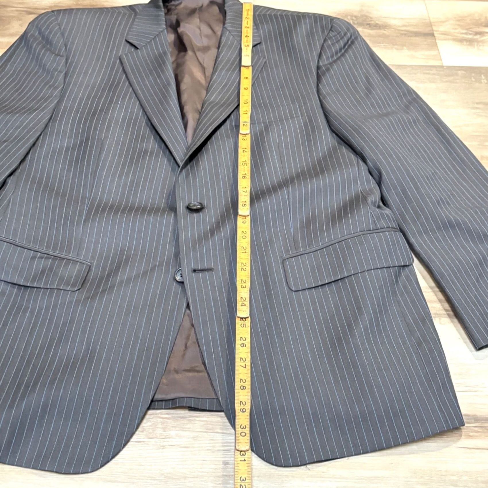 Ralph Lauren Lauren Ralph Lauren Blazer Mens 40S Brown Pinstripe 100% Wool 2 Button Jacket Short Notch 4-Button Sleeve-Front Single-Breasted Boy Mens Size 40R - 7 Thumbnail