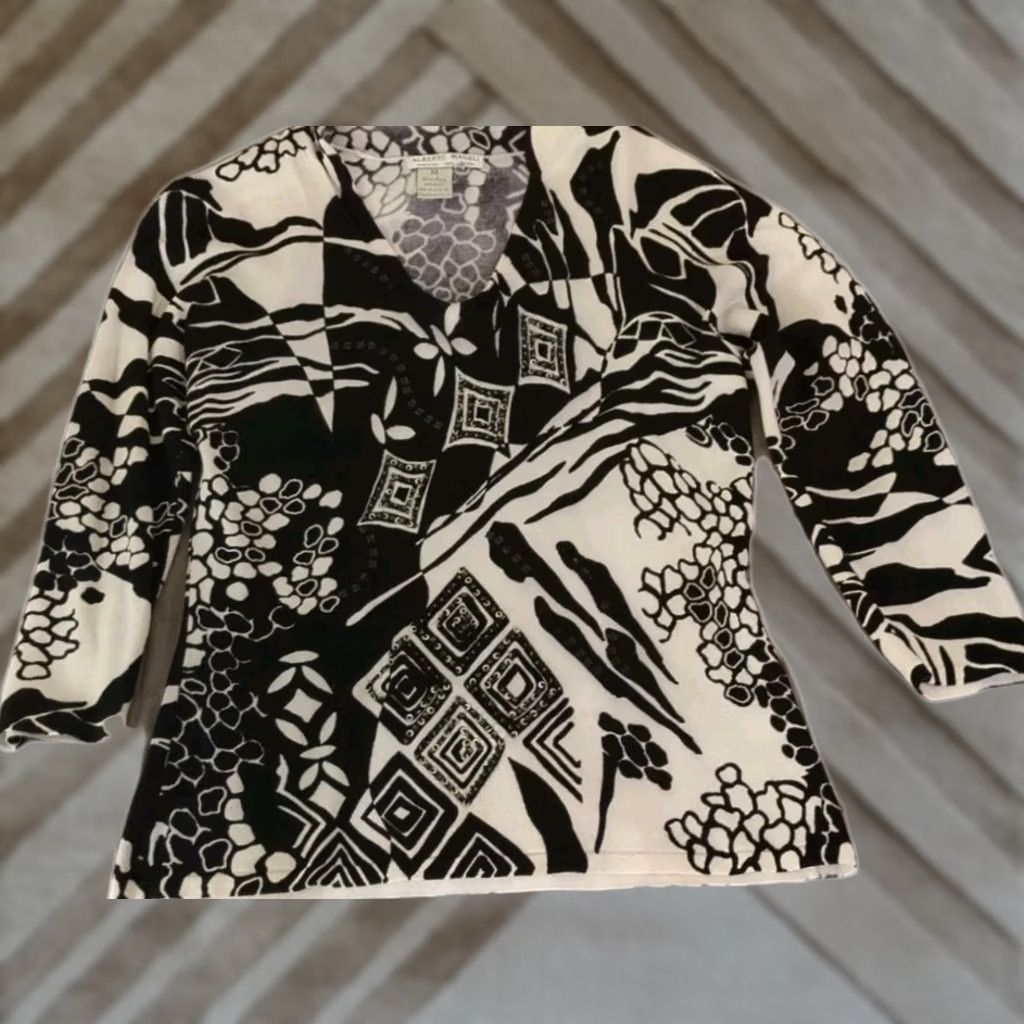 Vintage Alberto Makali Blouse M Women's Beaded 3/4 Sleeve Black Grunge Fairy Abstract Accessories Beaded Womens Size M / US 6-8 / IT 42-44 - 1 Thumbnail