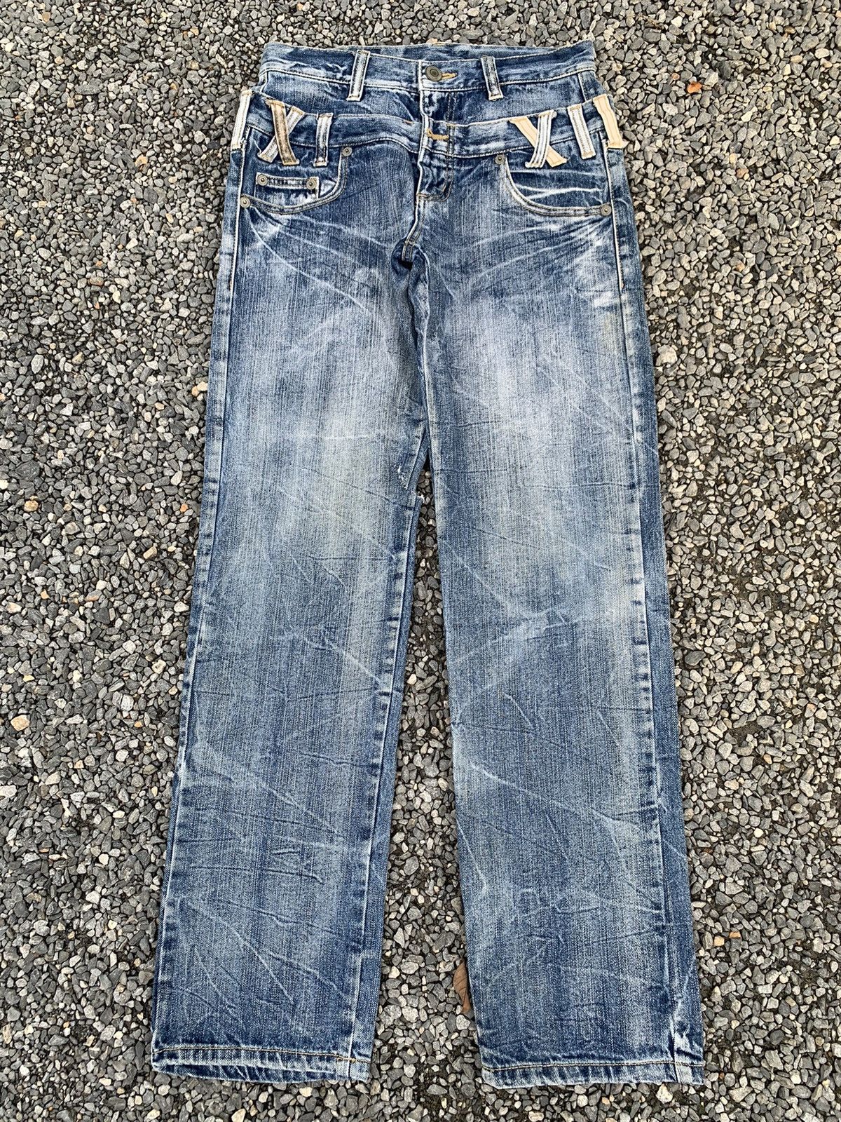 If Six Was Nine DOUBLE WAIST PUNK STYLE JAPANESE MUDMAX DISTRESSED DENIM Size US 28 / EU 44 - 1 Thumbnail