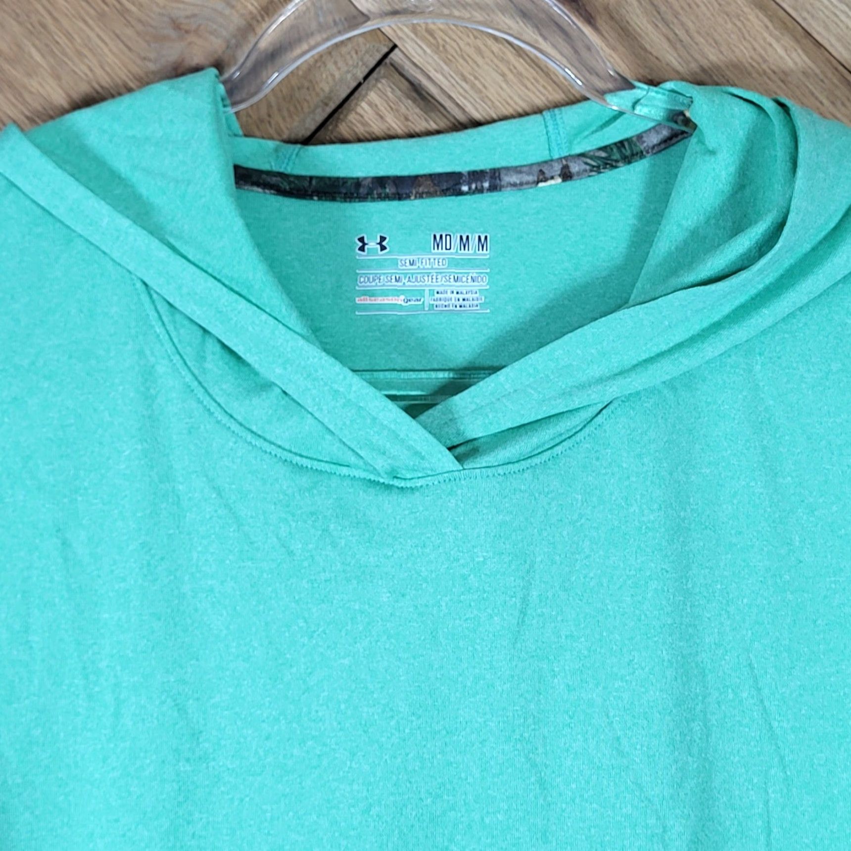 Under Armour Under Armour Hoodie Shirt Mens M Allseasongear Teal Green Semi-Fitted Hooded Lightweight Breathable Gym Running Training Size US M / EU 48-50 / 2 - 2 Thumbnail