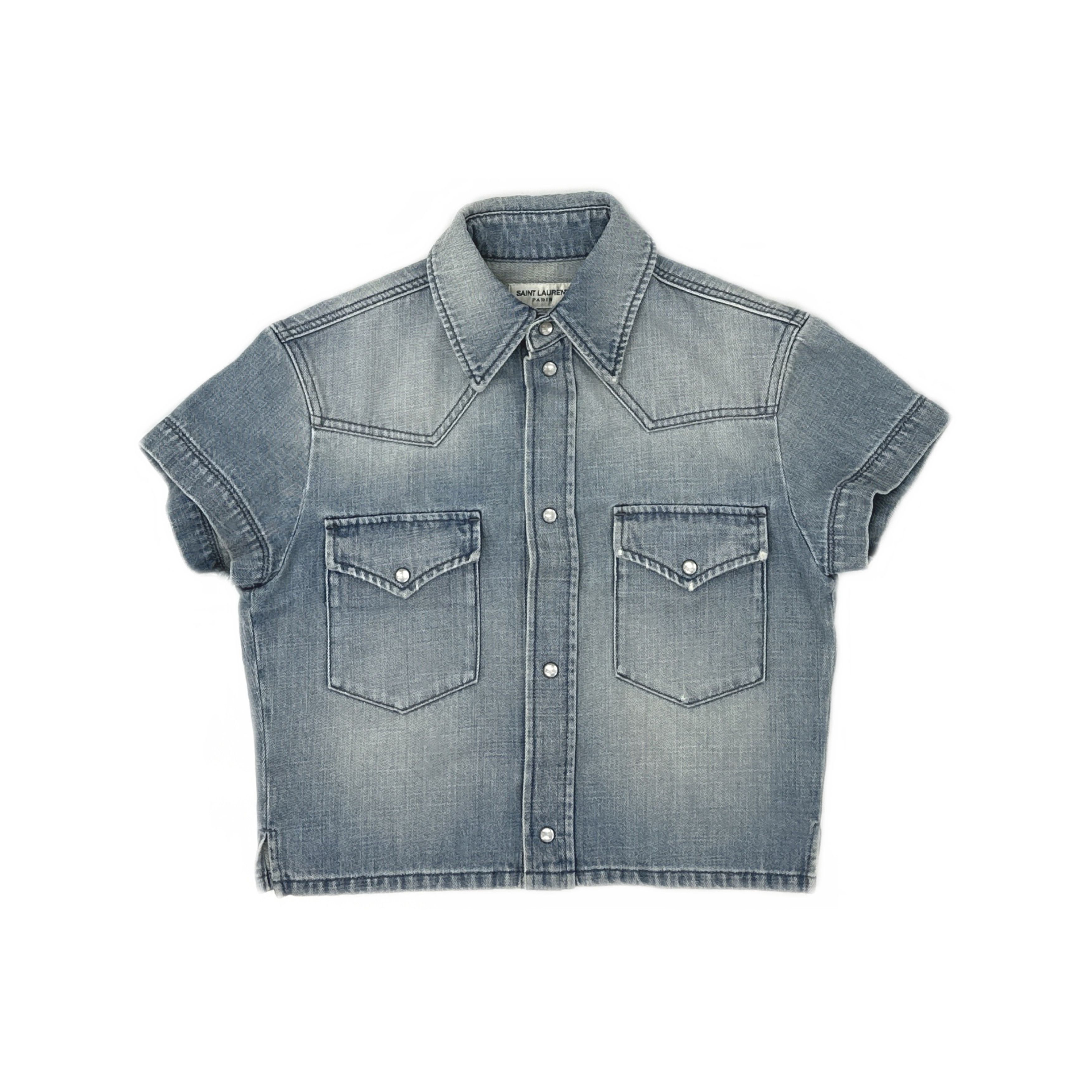 Saint Laurent Paris Saint Laurent Distressed Denim Short Sleeve Shirt Size S Size S / US 4 / IT 40 - 1 Thumbnail