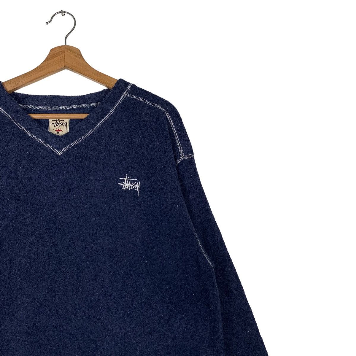 Stussy 90's STUSSY Embroidery Logo V Neck Fleece Sweater #0003-C1 Size US L / EU 52-54 / 3 - 6 Thumbnail