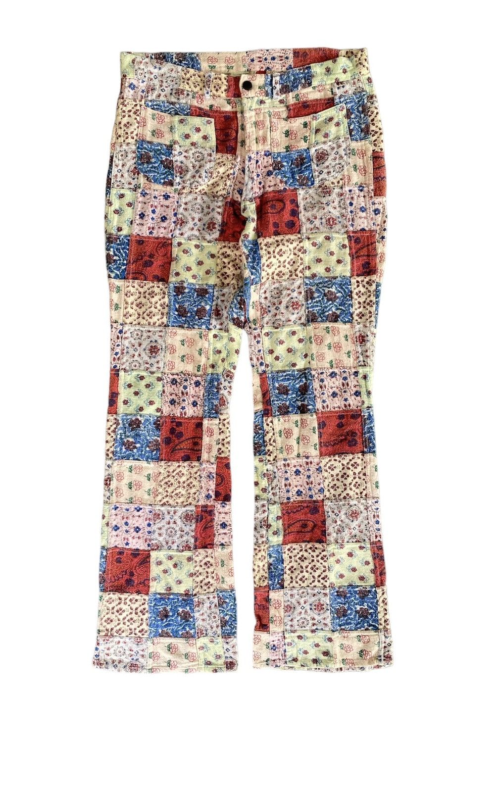 Super Lovers 1990s MU CHA CHA Japan Patchwork Flare bush Pants Size US 31 - 1 Thumbnail