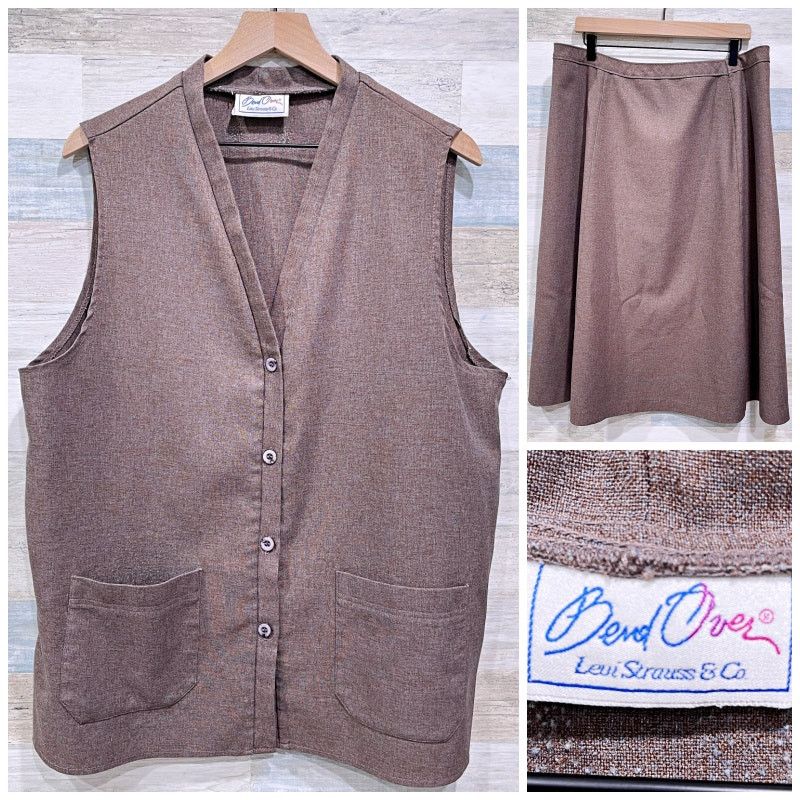 Vintage Bend Over Levi Strauss VTG 70s Vest Skirt Suit Brown USA Size 34" / US 12 / IT 48 - 1 Thumbnail
