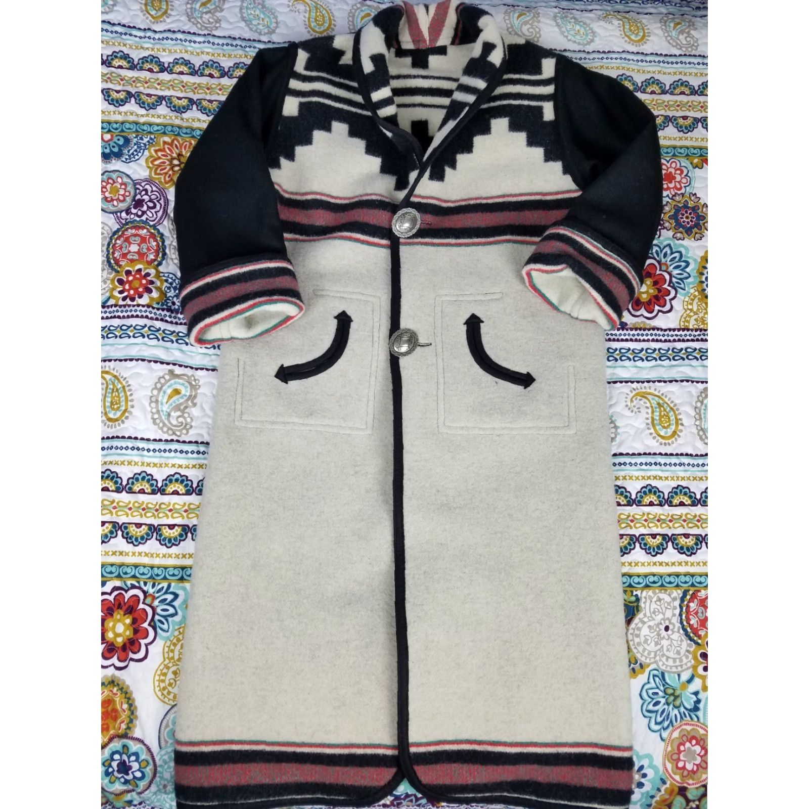 ESPIRIT VINTAGE Reversible Long Coat Wool Blanket Coat NA custom Men’s 53in 24.5in 26in Black Spirit Canyon Coat/Jacket Size US M / EU 48-50 / 2 - 2 Thumbnail