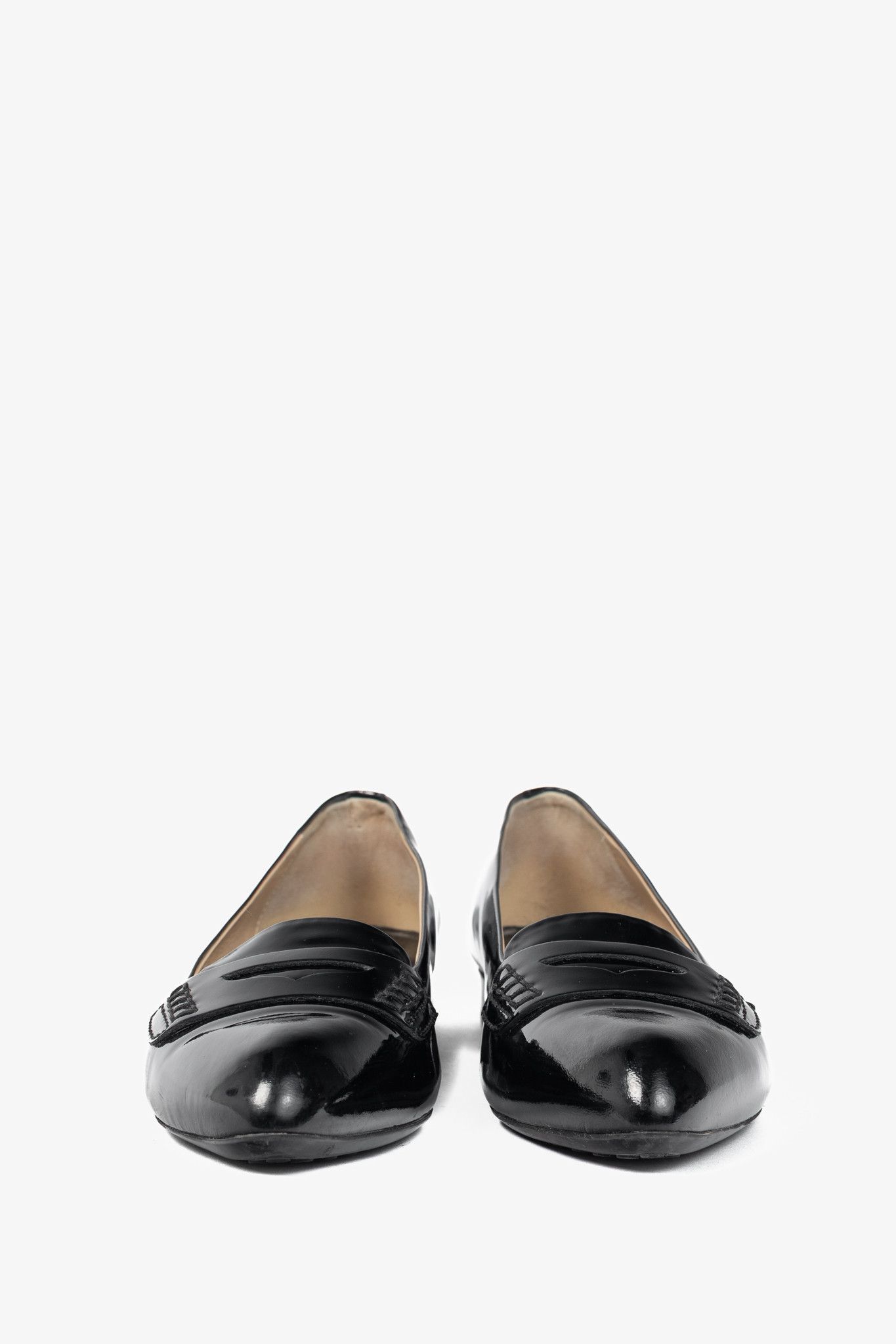 Tod's Tod’s Black Patent-Leather Pointed-Toe Penny Loafers Size US 6.5 / IT 36.5 - 2 Thumbnail