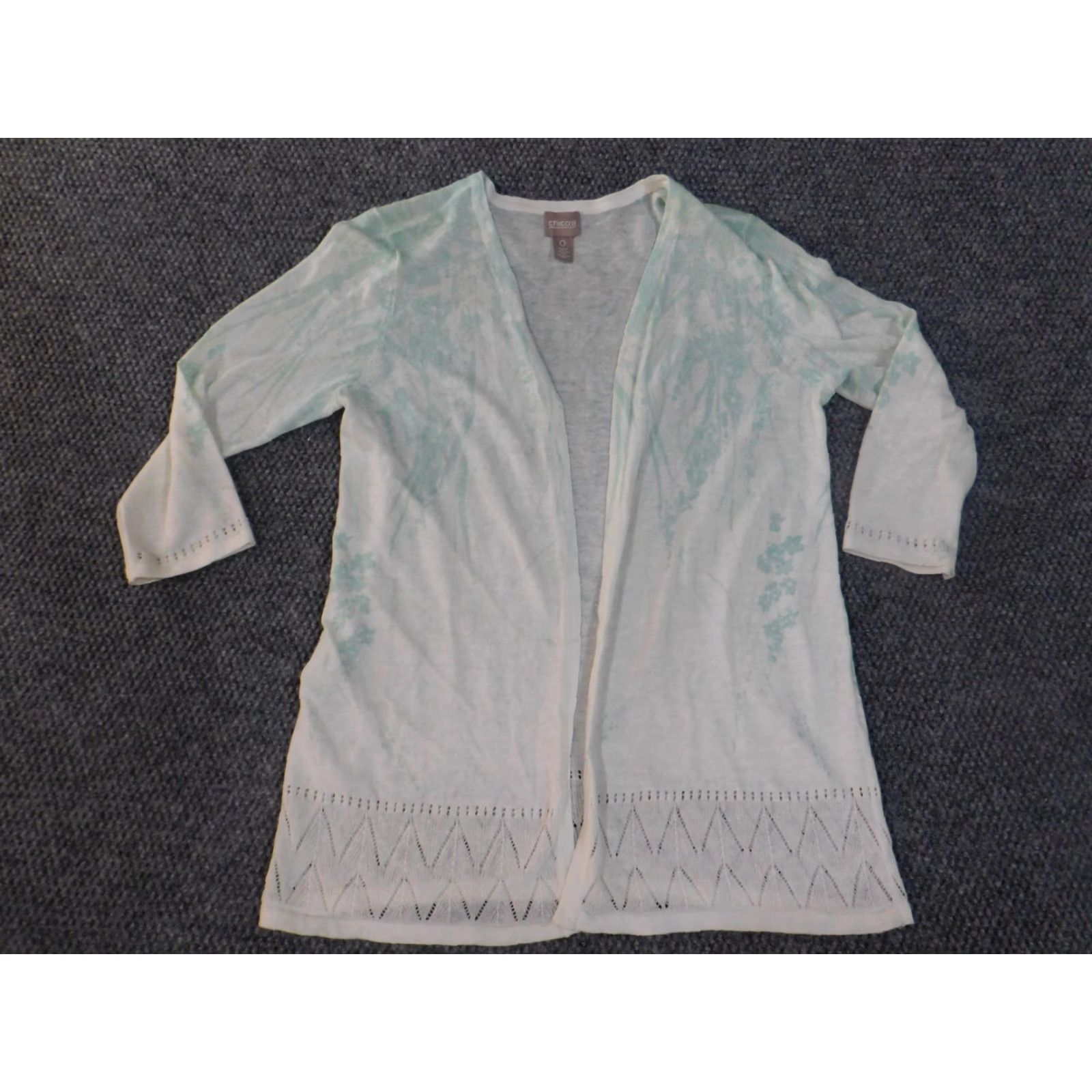 Vintage Chicos Cardigan Shirt Womens Blue Floral Open-Knit Stretch Long Sleeve Crew Neck Size 0 Regular Winter Modern Cotton Rayon Knit Vintage No Size XS / US 0-2 / IT 36-38 - 2 Thumbnail