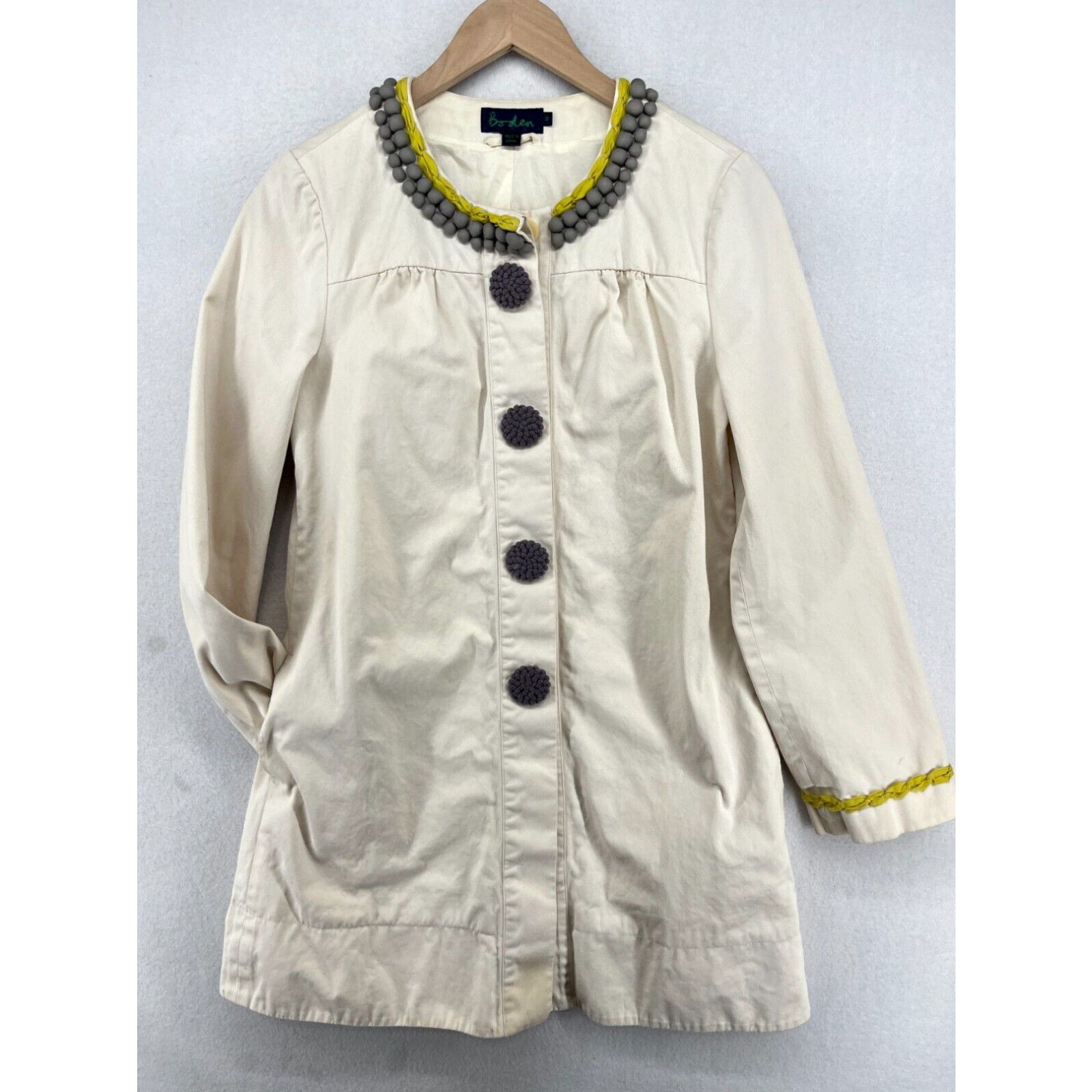 image of Boden Coat Womens 10 M Trench Bauble Collar Artisan Pleated Midi Lined White (Size Large)