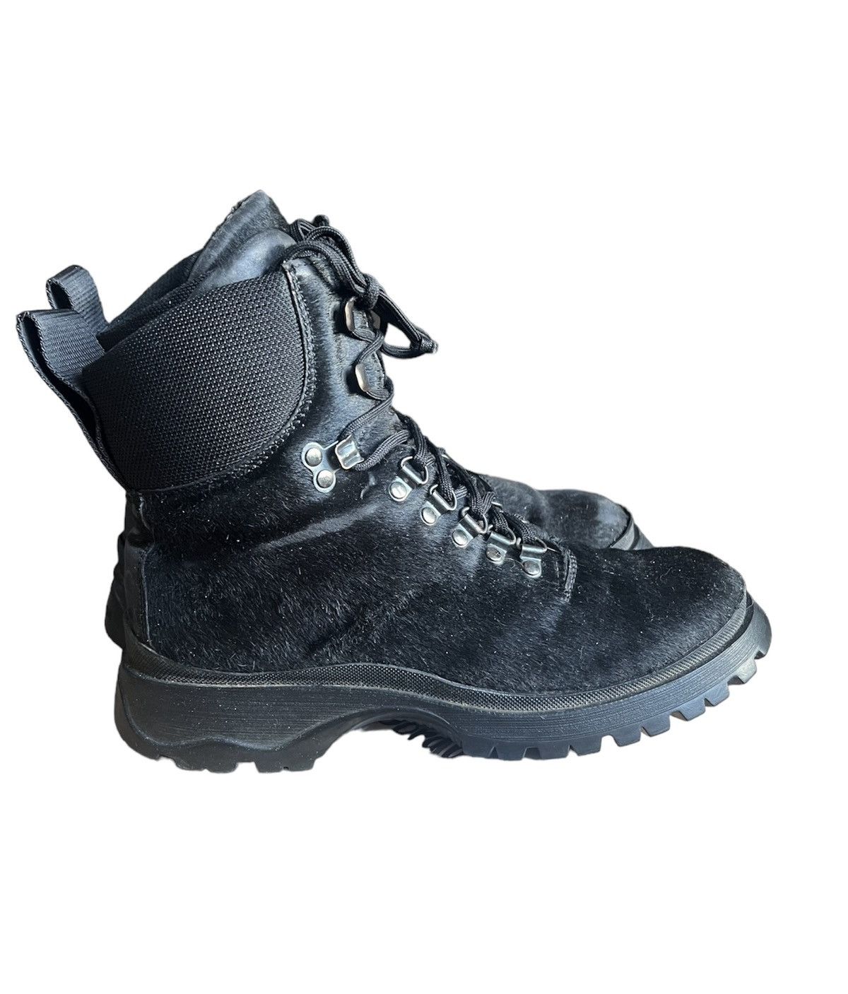image of Prada Pony Hair Leather Boots in Black, Women's (Size 7.5)
