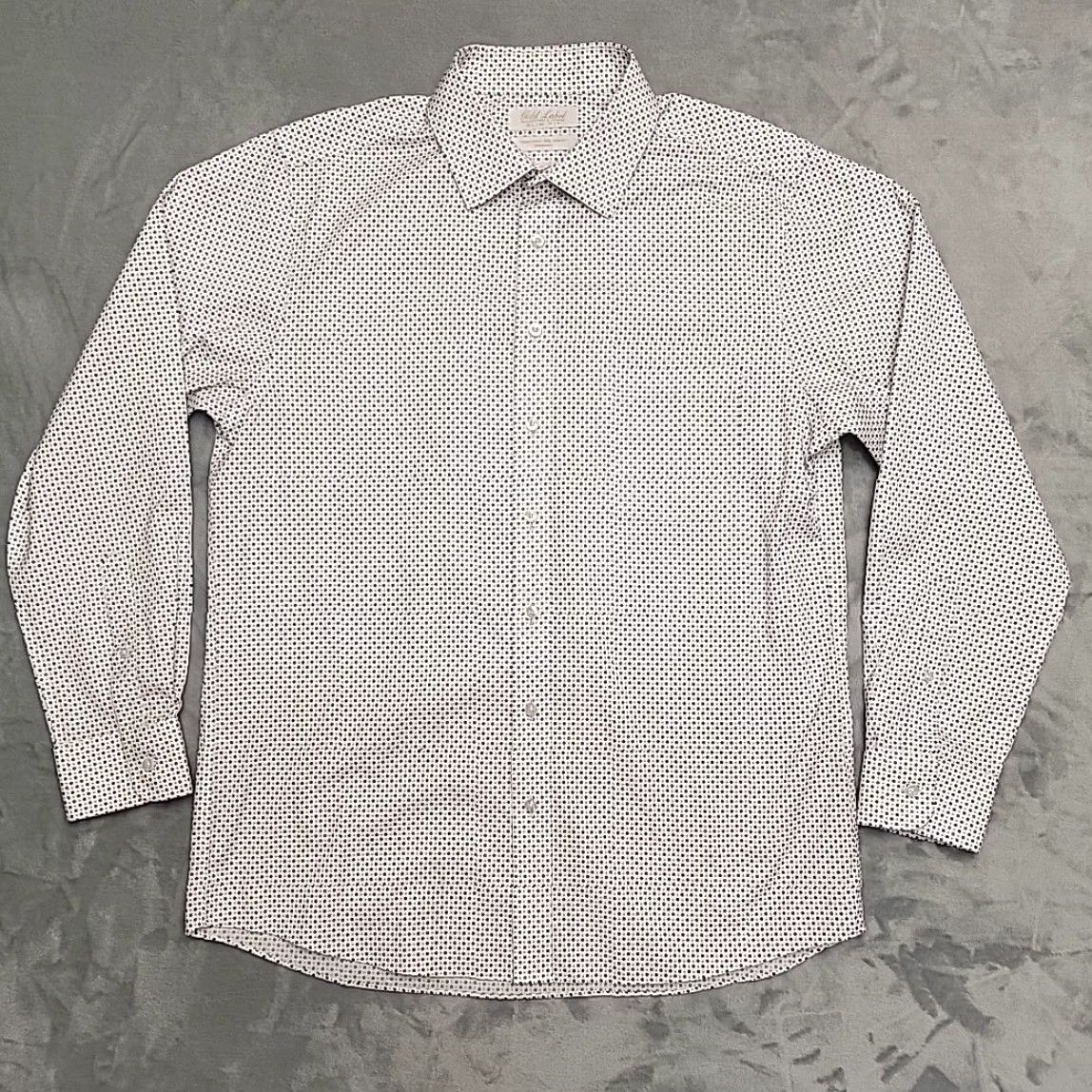 Roundtree & Yorke Gold Label Shirt Mens 16.5 33 Blue Geometric Non Iron Performance Stretch Blend Shirt Size US XL / EU 56 / 4 - 2 Thumbnail