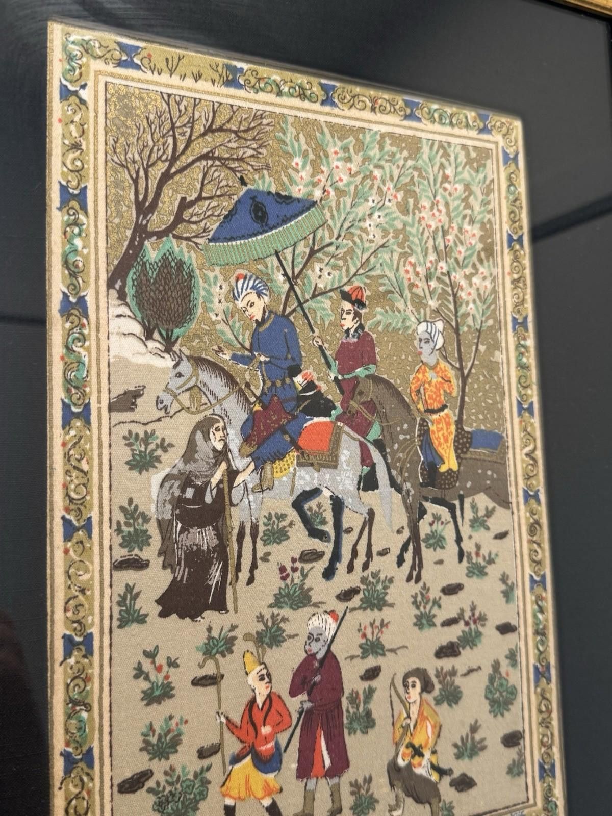 Designer Persian Miniature Painting Royal Procession Tapestry Silk Size ONE SIZE - 5 Thumbnail