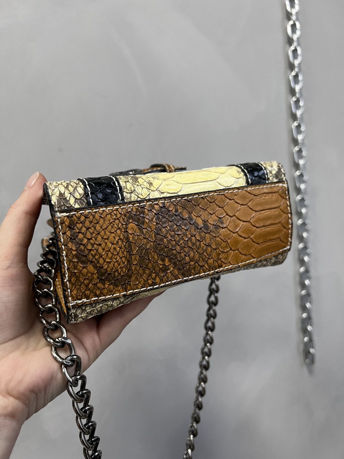Mini bag crocodile leather studded GUESS metal chain