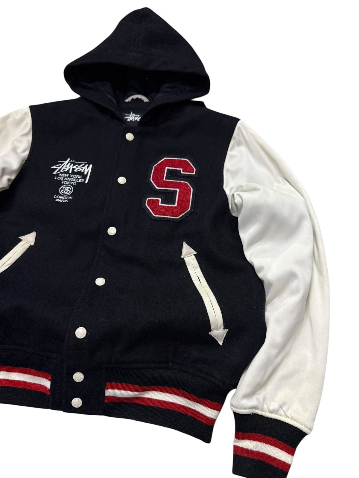 Stussy Vintage Stussy International Sign Hooded Wool Varsity Jacket Size US S / EU 44-46 / 1 - 6 Thumbnail