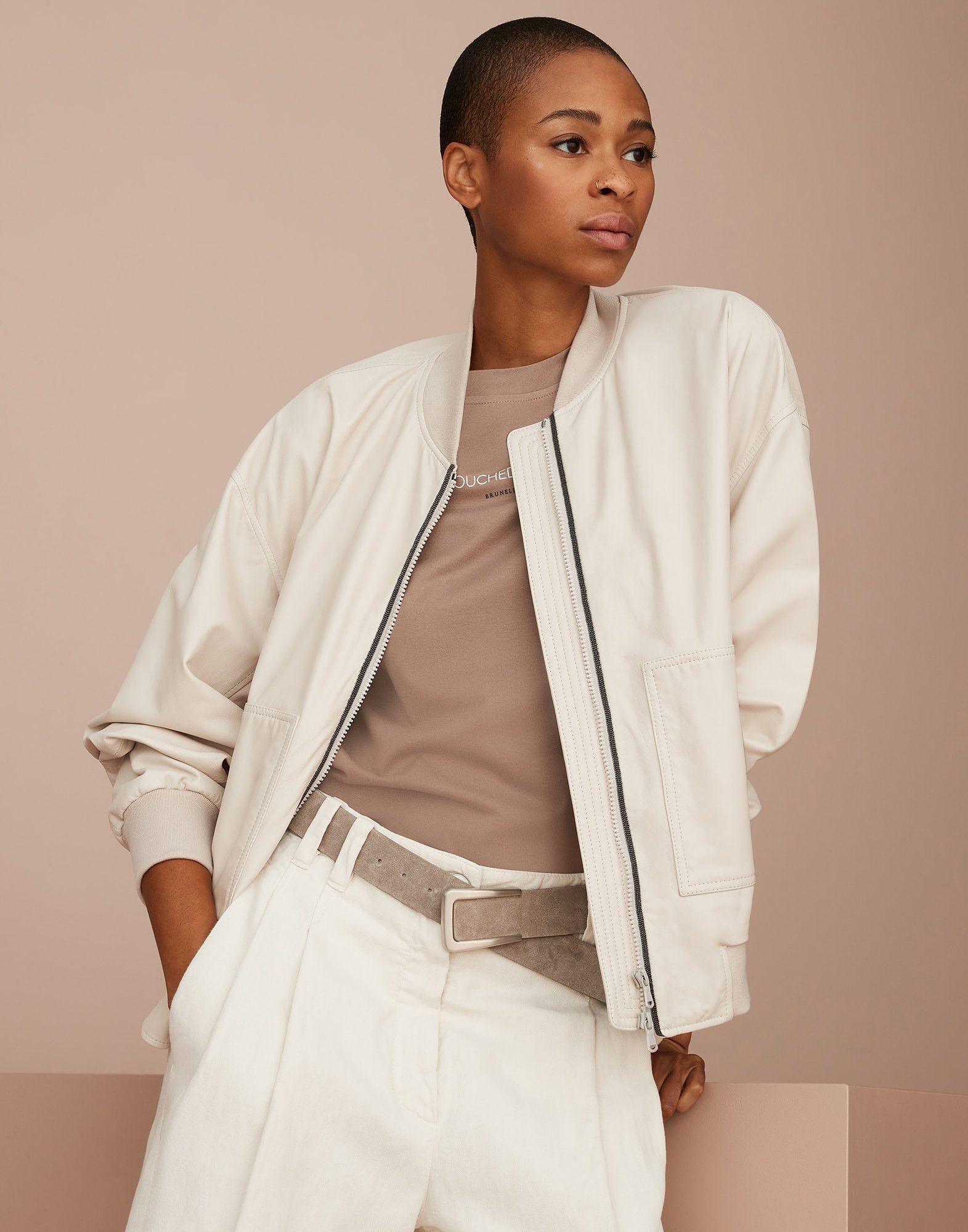 Brunello Cucinelli o1la1rc1a0425 Leather Jacket in White Size XL / US 12-14 / IT 48-50 - 3 Thumbnail