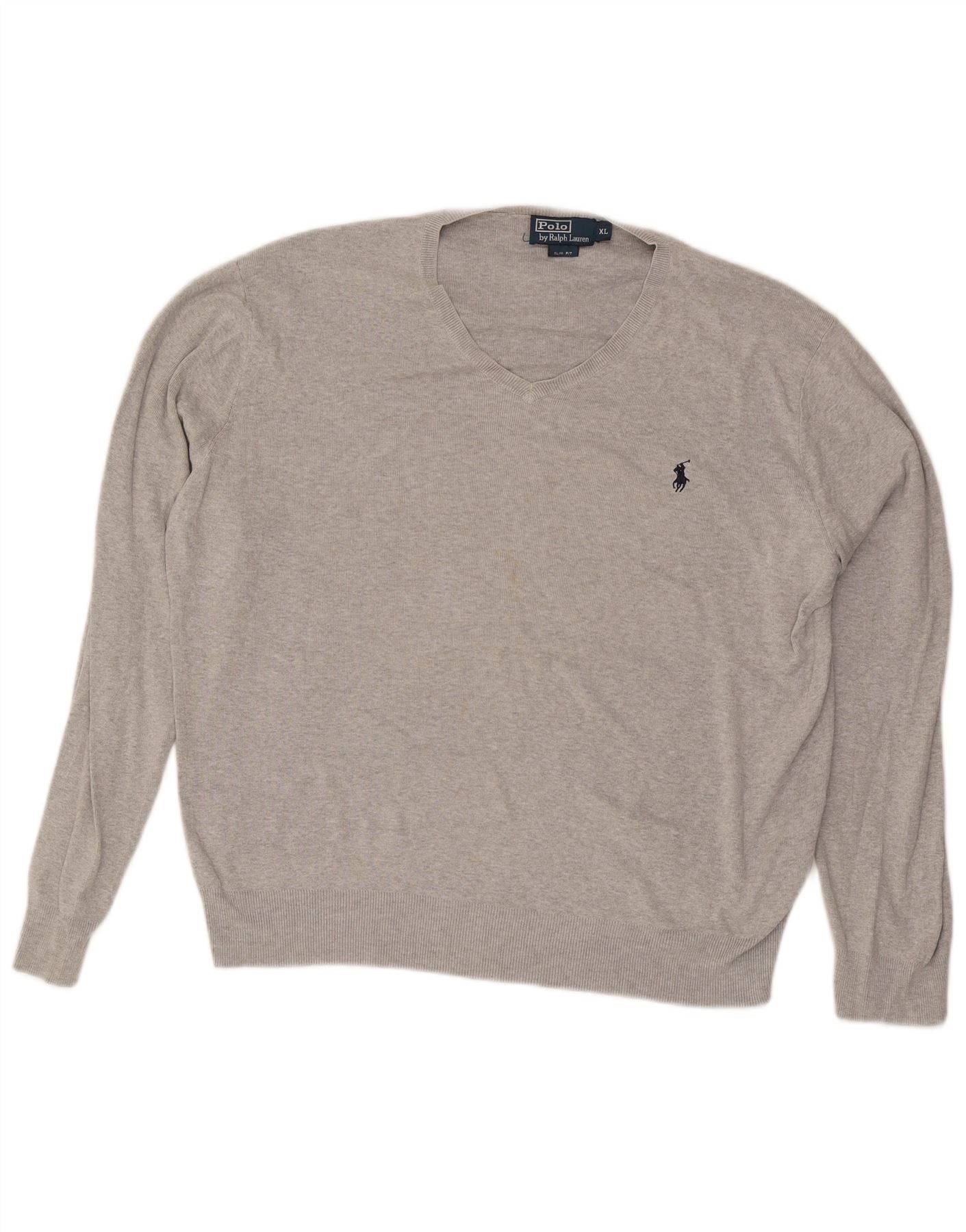 Polo Ralph Lauren Mens Slim Fit V-Neck Jumper Sweater XL Grey Cotton Size US XL / EU 56 / 4 - 1 Thumbnail