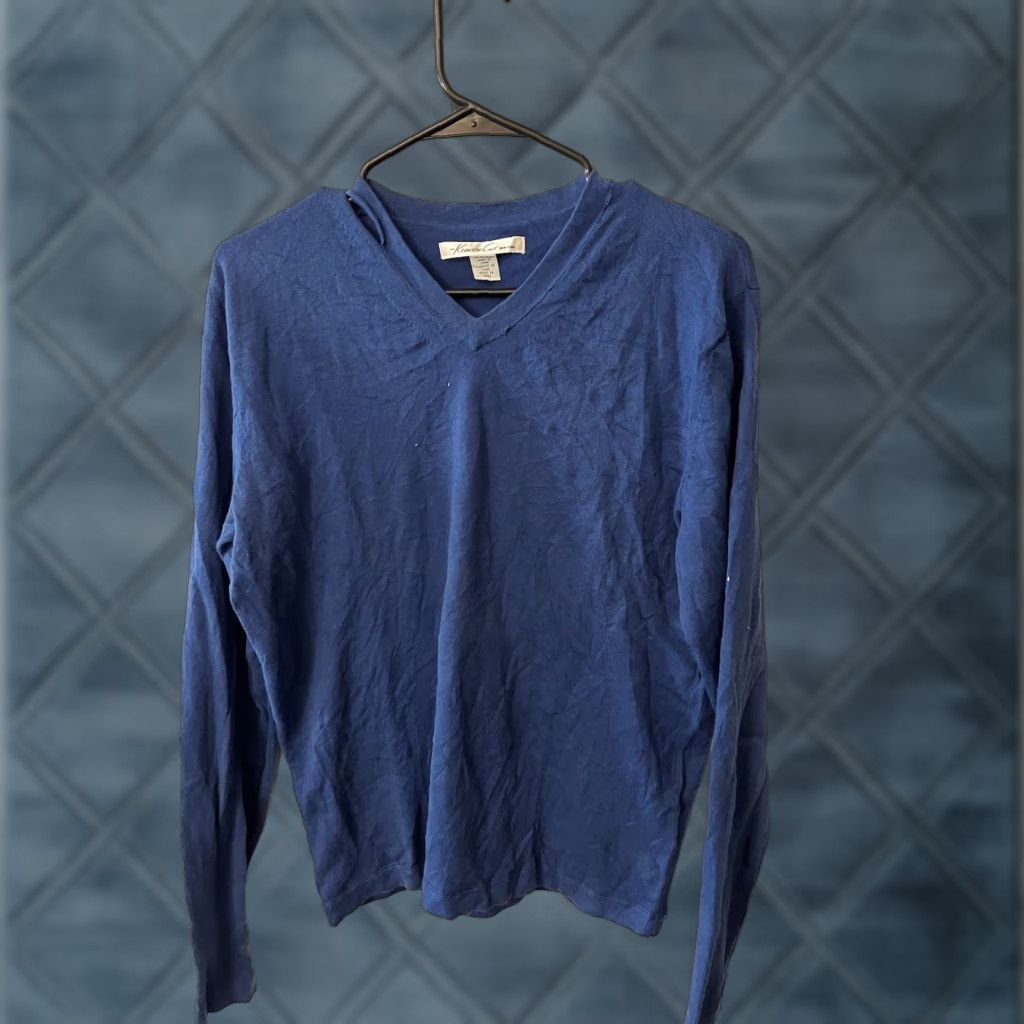 Kenneth Cole Kenneth Cole Sweater Small Pullover Cotton Knit V Neck Classic Blue Size US S / EU 44-46 / 1 - 1 Thumbnail