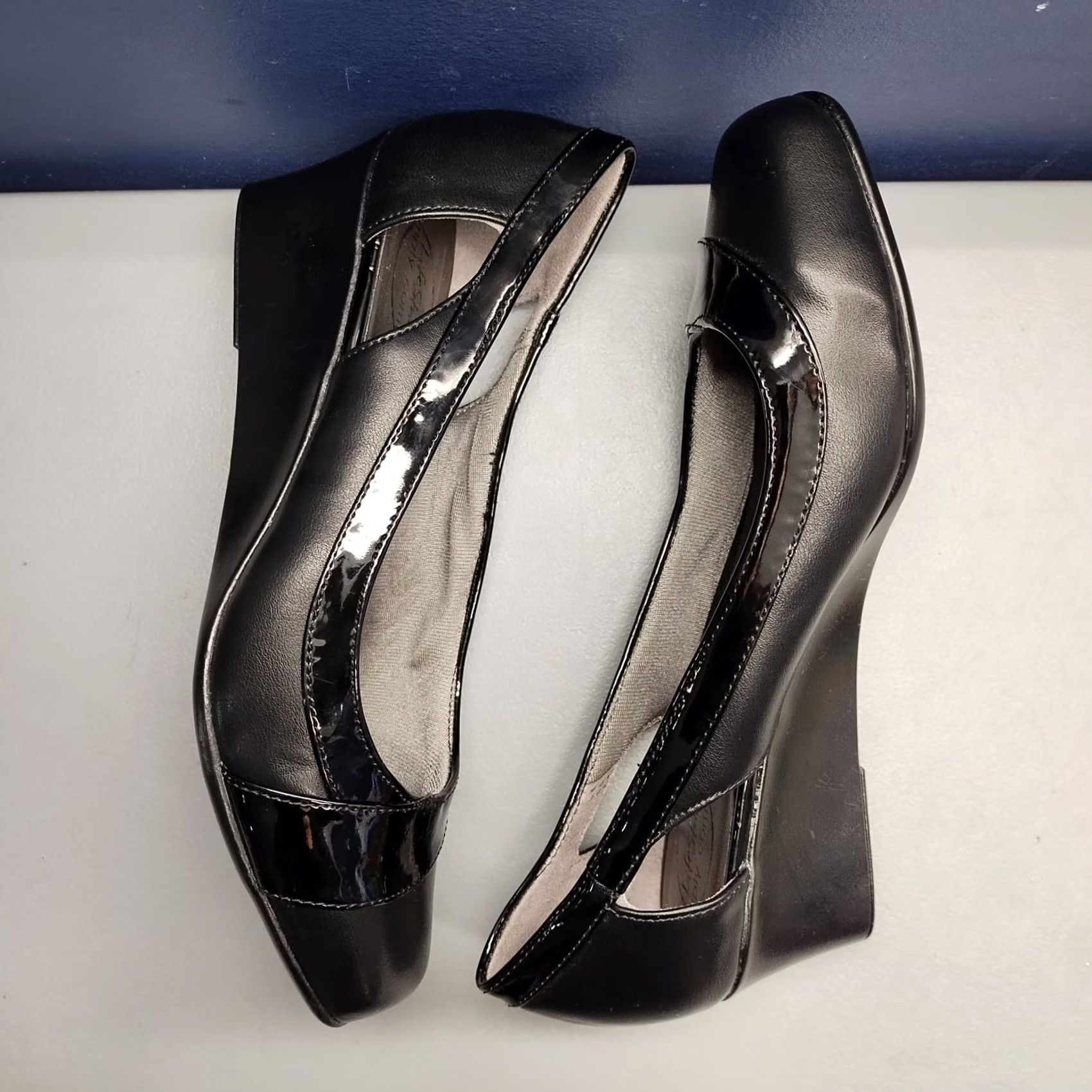 Vintage Lifestride Grandeur Wedge Pump Heels Womens US Size 7M Black Synthetic Slip On - Premium Quality & Durable Size US 7 / IT 37 - 2 Thumbnail
