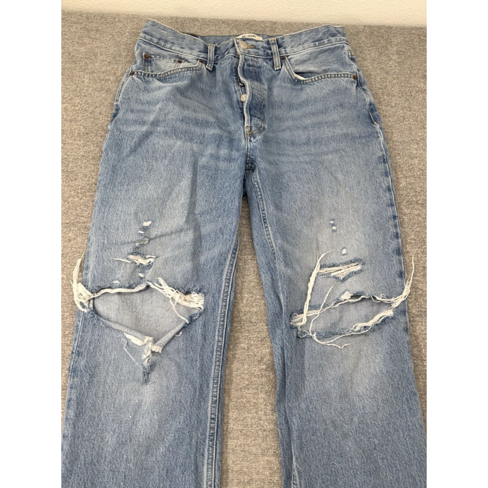 RE/DONE Re/Done Jeans Womens Cotton Denim Distressed High-Rise Tapered Blue Size 29 Jeans (Blue) Womens Regular 30in Inseam 32in Waist Size 29" - 2 Thumbnail