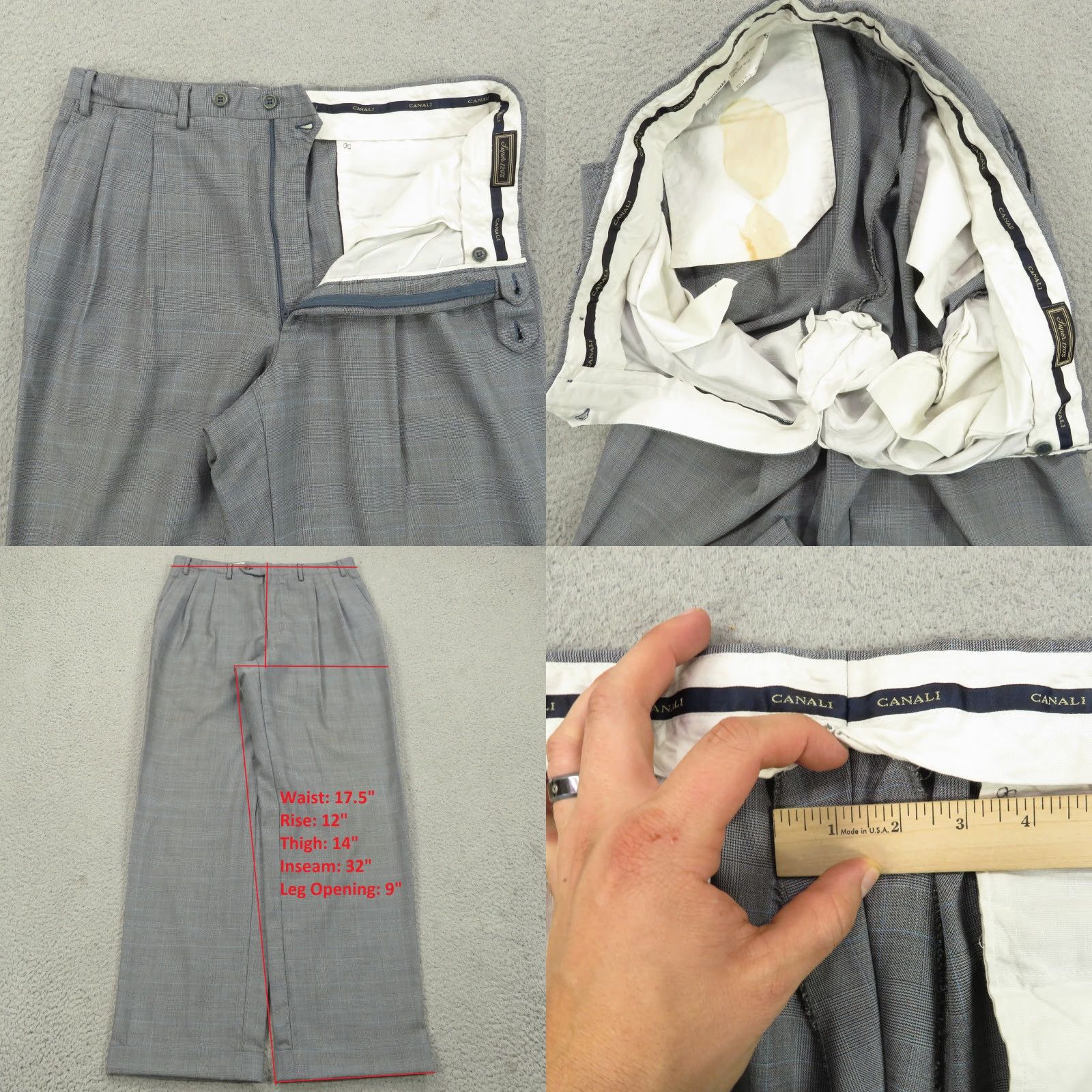 Canali Canali Suit 42L Super 120s Glencheck Plaid Pleated Cuffed Pant Trousers 34x32 Men Wool 2 Piece Business Formal Travel Gray Suit Mens 2-Piece Size 42R - 11 Thumbnail