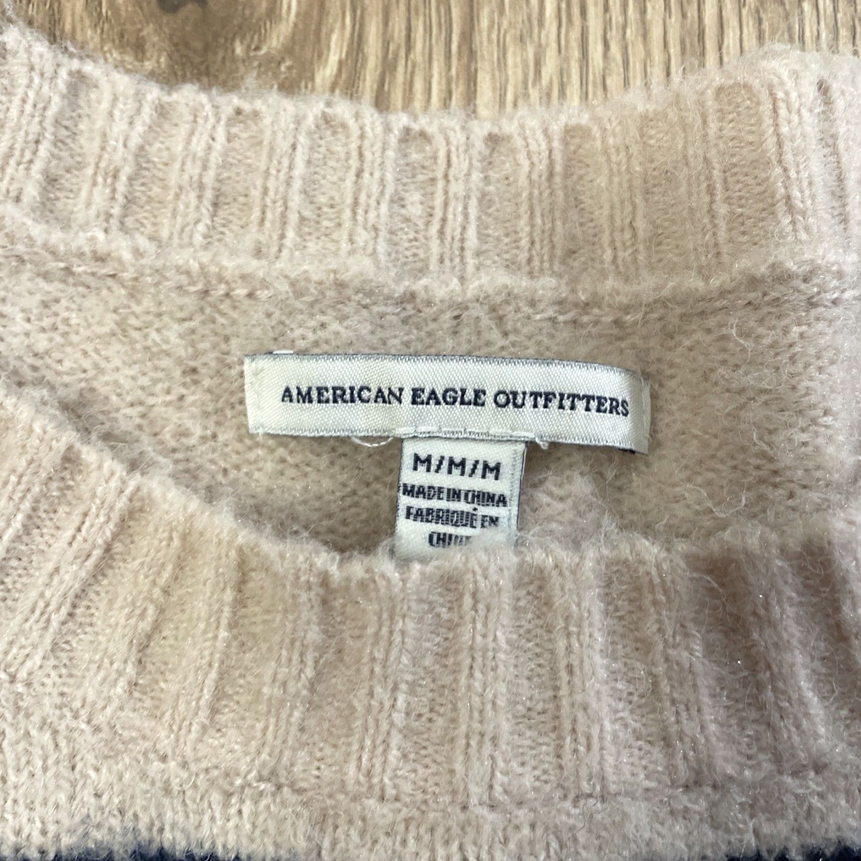American Eagle Outfitters American Eagle Sweater Women Medium Blue Tan Pullover Striped Knit Size M / US 6-8 / IT 42-44 - 2 Thumbnail