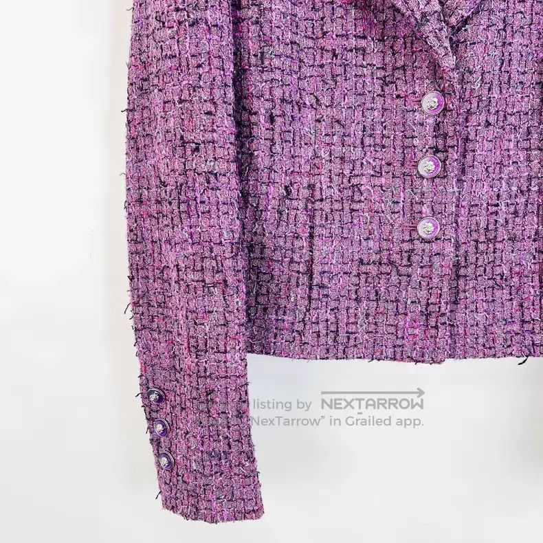 Chanel Chanel 22P purple plaid soft tweed lapel short small fragr Size XS / US 0-2 / IT 36-38 - 6 Thumbnail