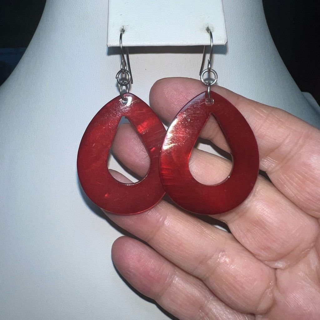 Vintage Vintage Iridescent Red Thick Oval Earrings Size ONE SIZE - 4 Thumbnail