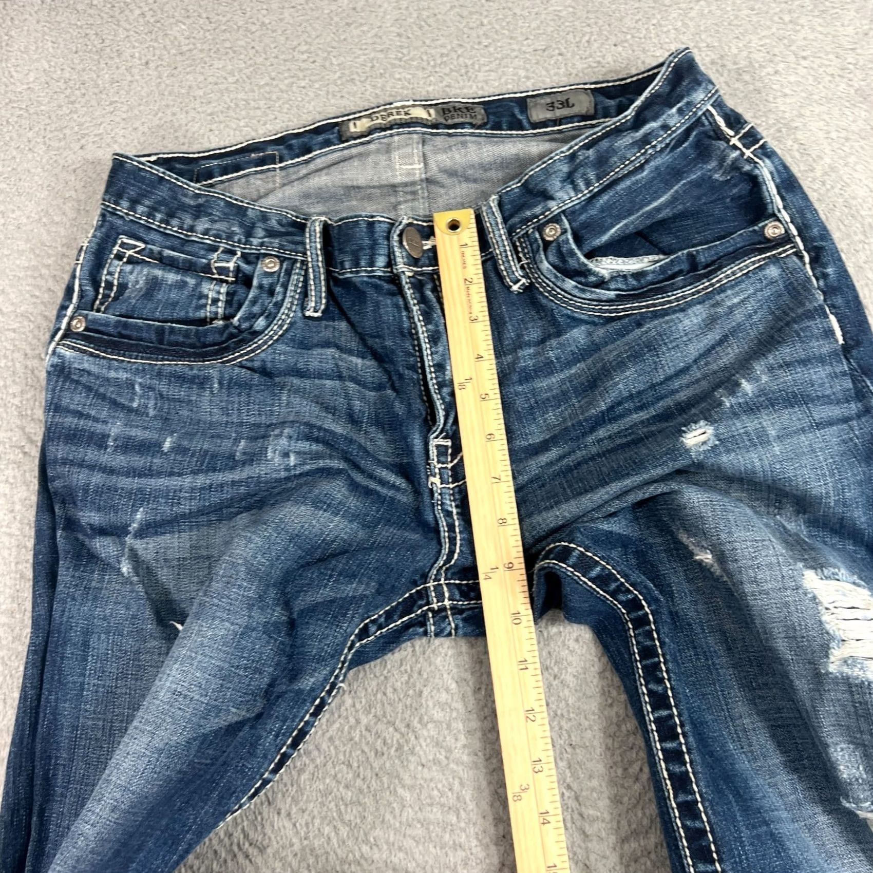 Vintage BKE Buckle Derek Jeans Mens 33 L Mid Rise Whiskered Distressed Y2K Wash Denim Size US 33 - 4 Thumbnail