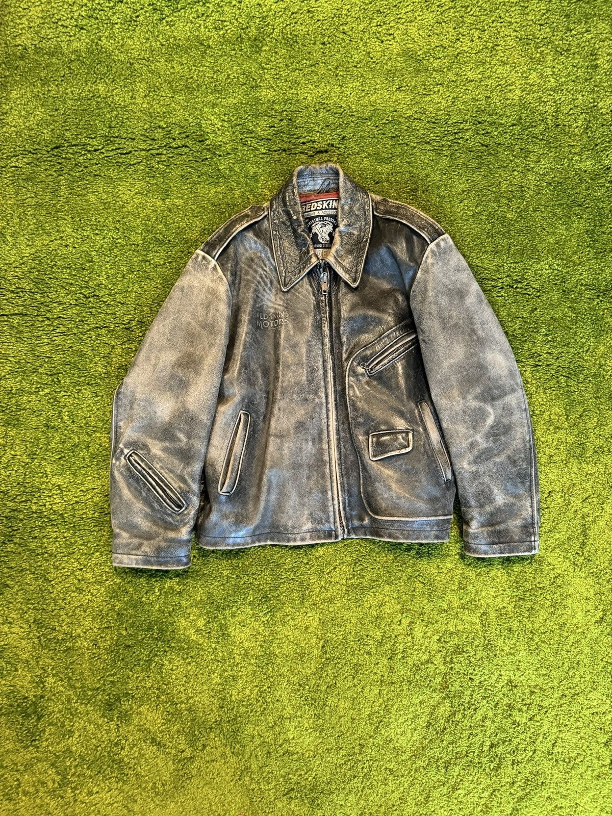 Redskins motors 90s vintage real leather biker racing jacket