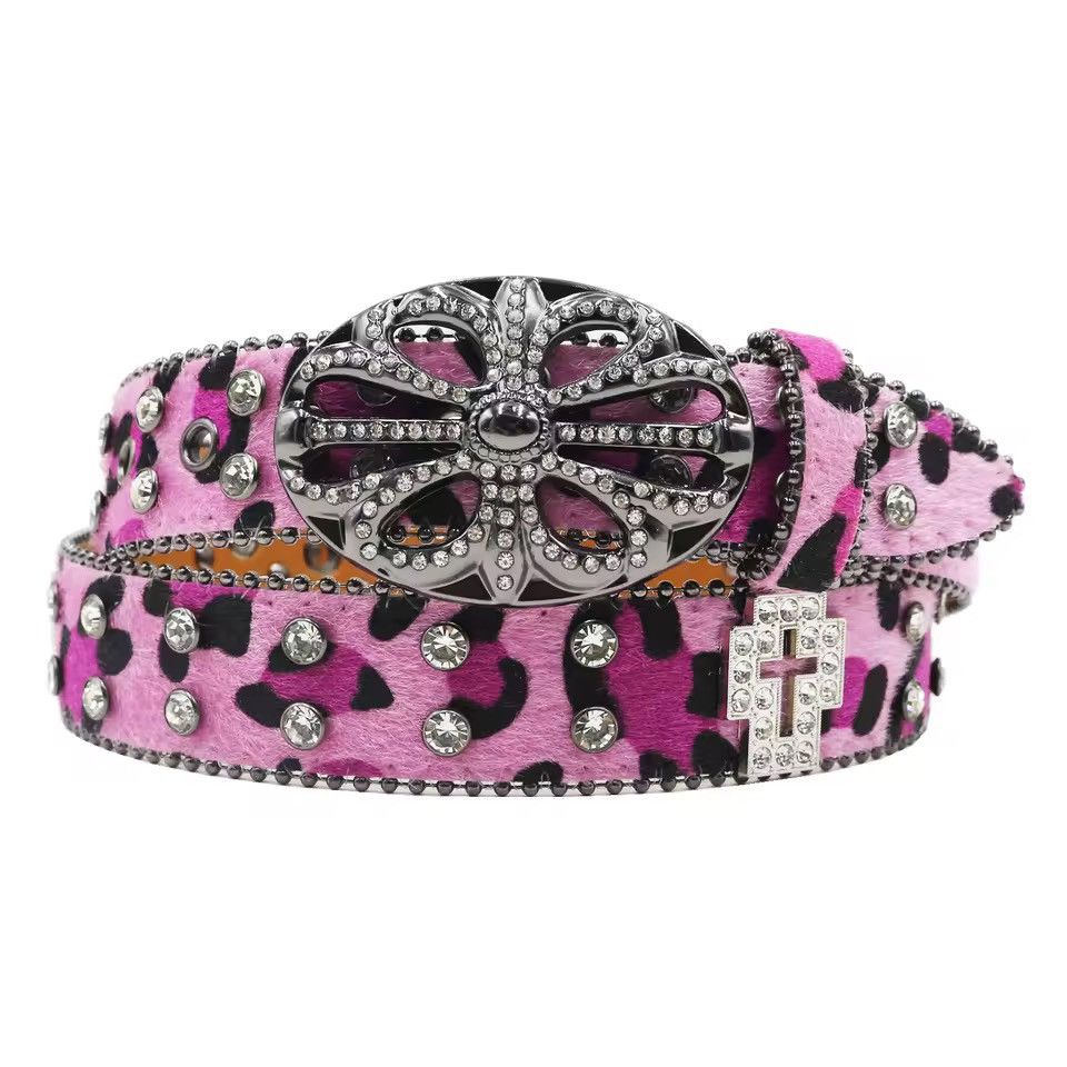 Japanese Brand 105 cm BlingLeopard Print Rhinestone PU Leather Belt Y2K Size ONE SIZE - 3 Thumbnail