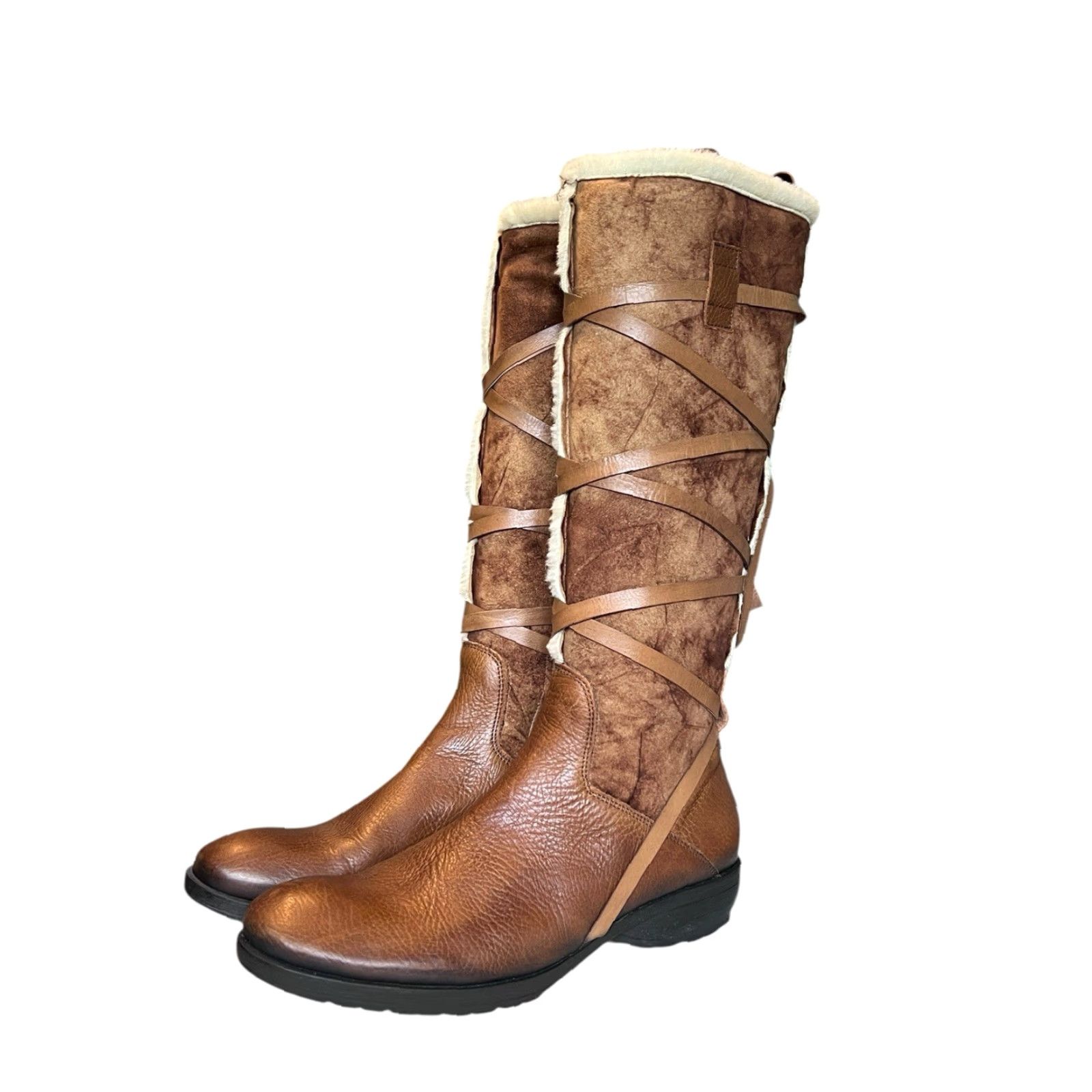 Vintage Vic Matie Boots Women Knee High Leather Brown Shearling Lined Strap Zip 39 9 Size US 9 / IT 39 - 2 Thumbnail