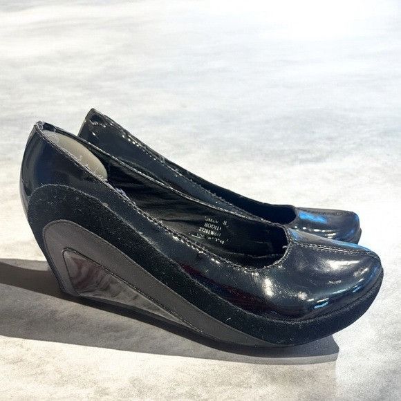 Other Jump Shiny Black Wedge Shoes Size US 8 / IT 38 - 1 Thumbnail