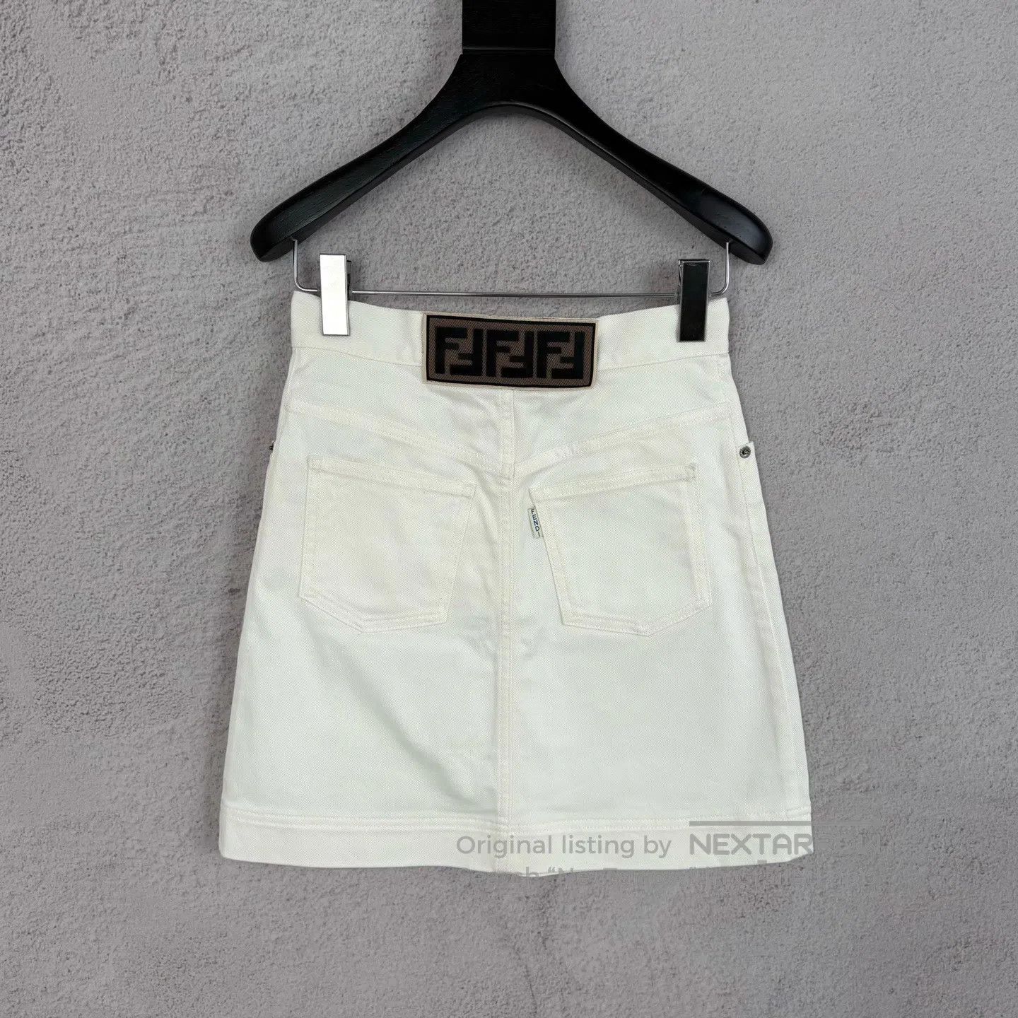 Fendi FENDI White A-line high-waisted skirt with back leather pa Size 37" - 2 Thumbnail