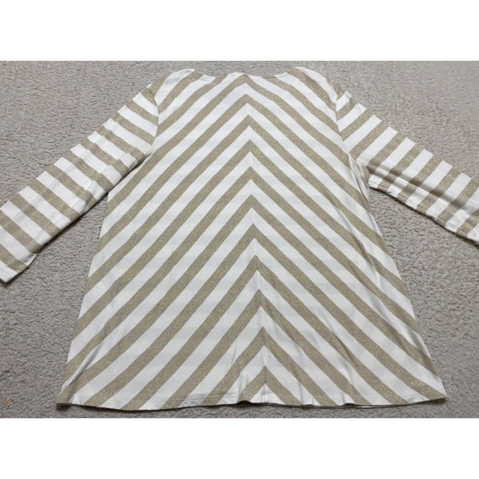 Vintage Chico's Womens Shirt L Brown Striped 3/4 Sleeve Round Neck Rayon Metallic Blouse Size L / US 10 / IT 46 - 7 Thumbnail