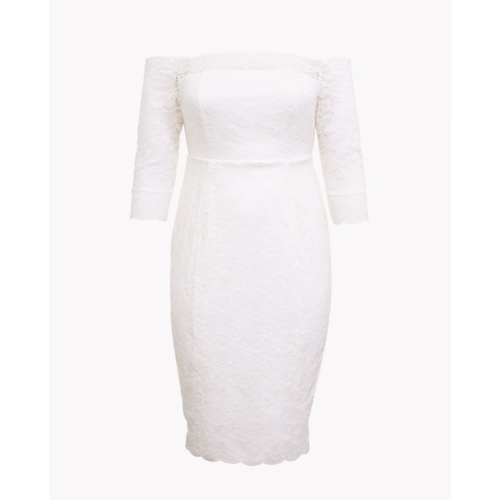 Torrid Torrid Ivory Lace Bodycon Dress - Size 20 - Plus - Midi - Off the Shoulder - 3/4 Sleeve - Zip - Formal - Women Size 3XL / US 20-22 - 5 Thumbnail