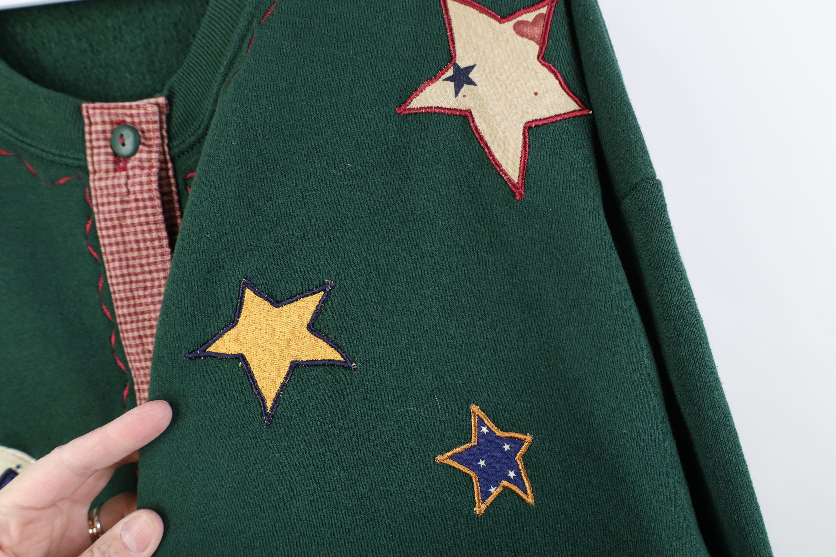 Vintage Vintage 90s Patchwork Angel Star Cardigan Sweatshirt USA Size XL / US 12-14 / IT 48-50 - 4 Thumbnail