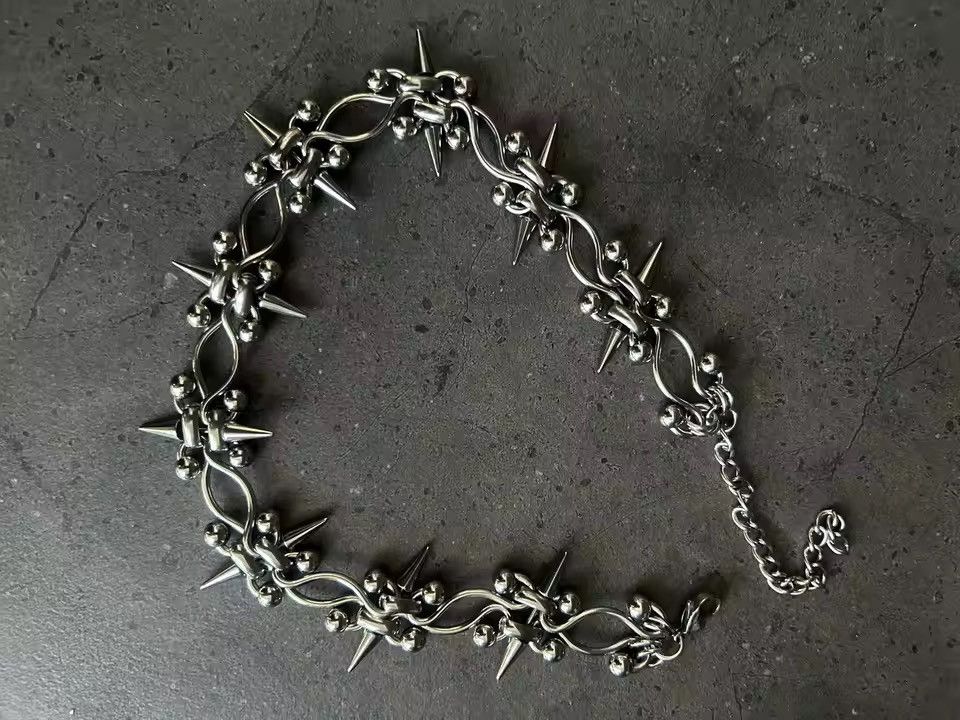 Japanese Brand Punk Rock Piercing Spike Double Layer Chain Necklace Size ONE SIZE - 6 Thumbnail