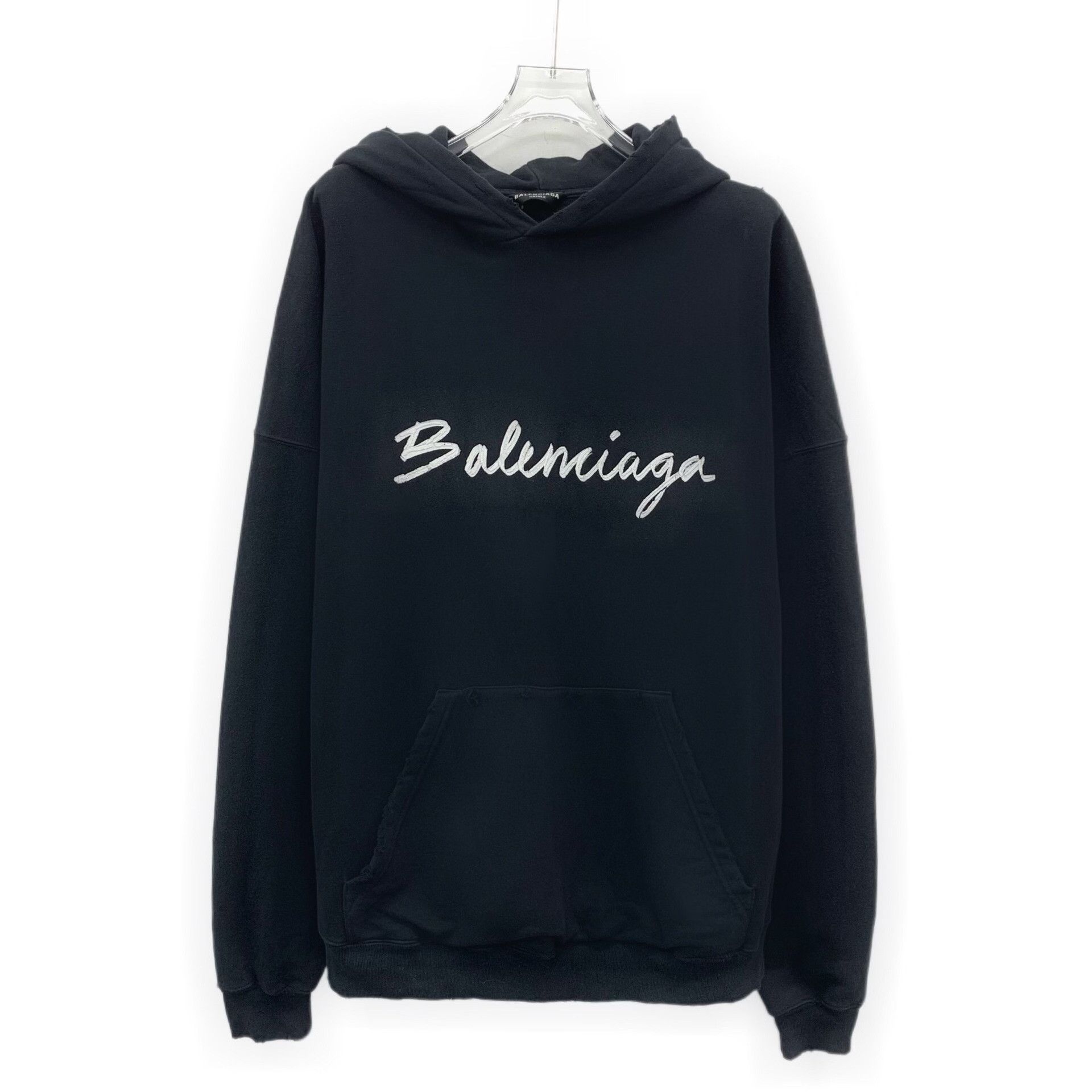 Balenciaga Balenciaga Cursive Logo Distressed Hoodie Size M Size US M / EU 48-50 / 2 - 1 Thumbnail