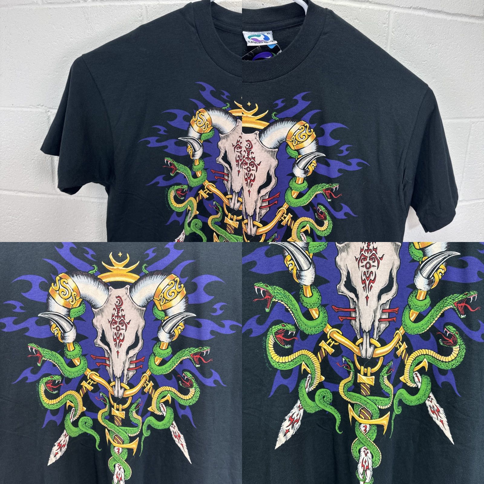 Liquid Blue VINTAGE Liquid Blue T Shirt Black 90s Graphic Print Cow Skull Snake Sword XL Mens Size US XL / EU 56 / 4 - 8 Thumbnail